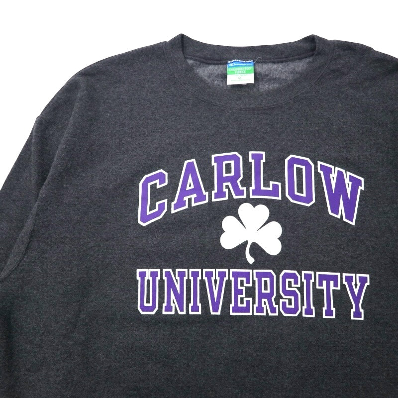 Champion ECO カレッジ プリント スウェット XL グレー コットン 裏起毛 CARLOW UNIVERSITY アーチロゴ 3段 ホンジュラス製