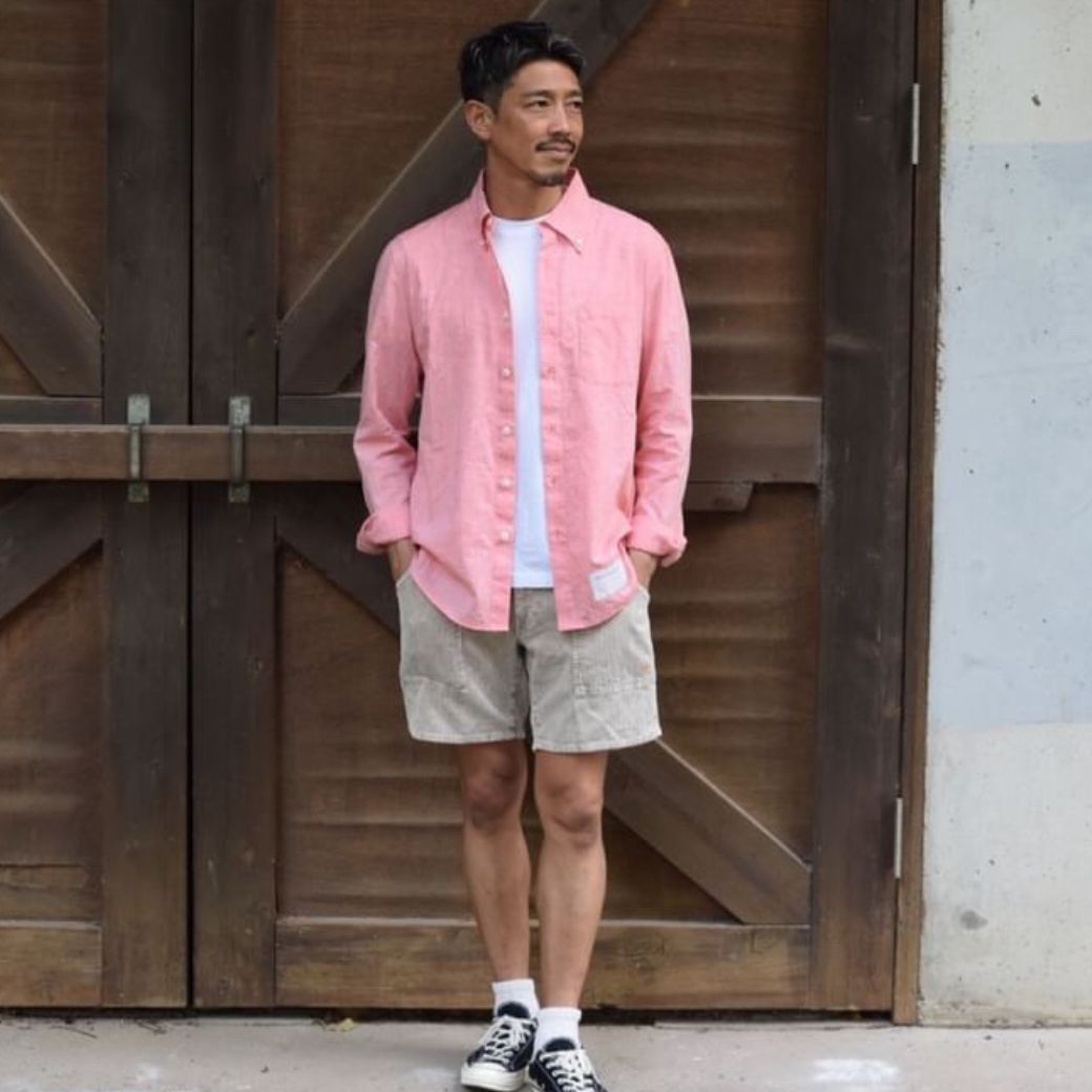 COTTON LINEN CHAMBRAY SHIRTS/ ORANGE