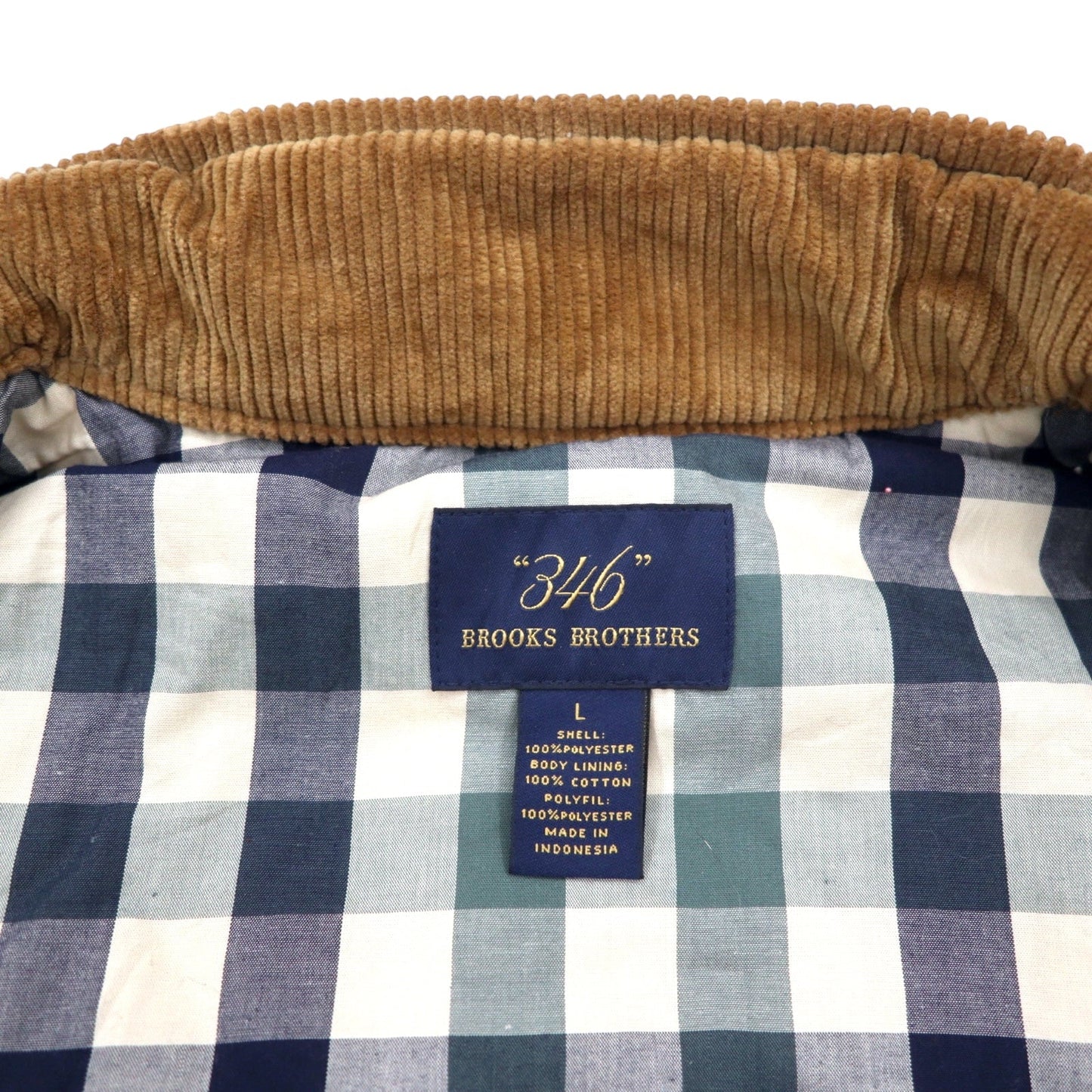 346 BROOKS BROTHERS ダウンベスト インサレーションベスト 中綿 L カーキ ポリエステル 襟コーデュロイ