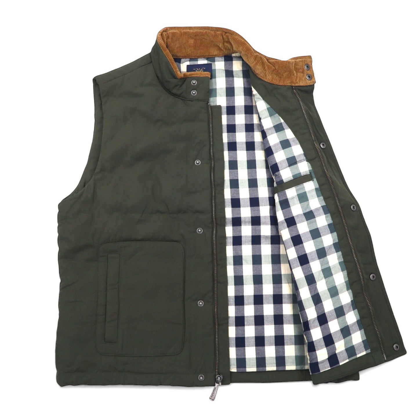 346 BROOKS BROTHERS ダウンベスト インサレーションベスト 中綿 L カーキ ポリエステル 襟コーデュロイ