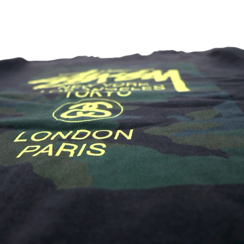 STUSSY USA製 ワールドツアー クルーネック スウェット L ブラック カモフラ WT Camo Block Sweat