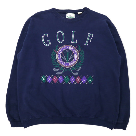 417 by VAN HEUSEN USA製 80年代 プリント スウェット L ネイビー コットン 裏起毛 GOLF