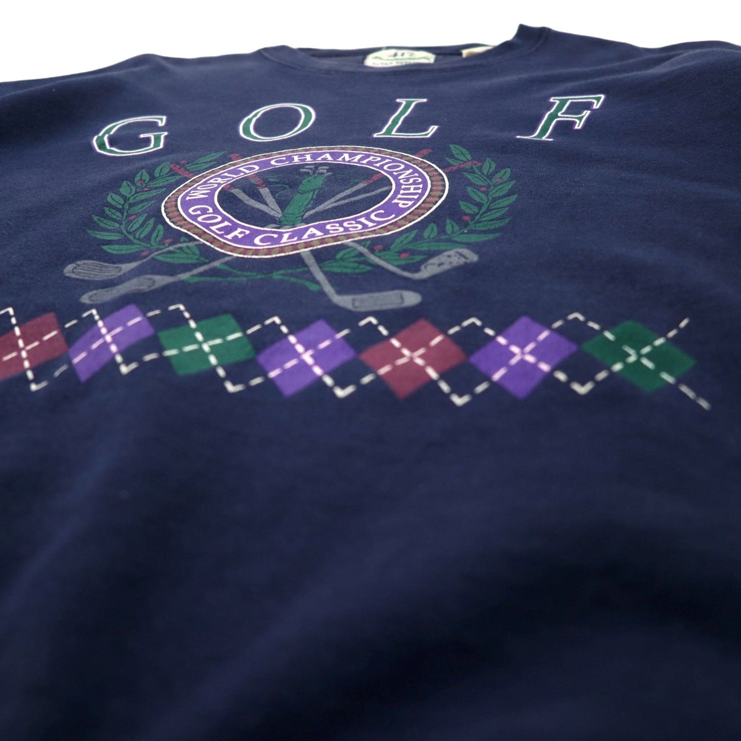 417 by VAN HEUSEN USA製 80年代 プリント スウェット L ネイビー コットン 裏起毛 GOLF
