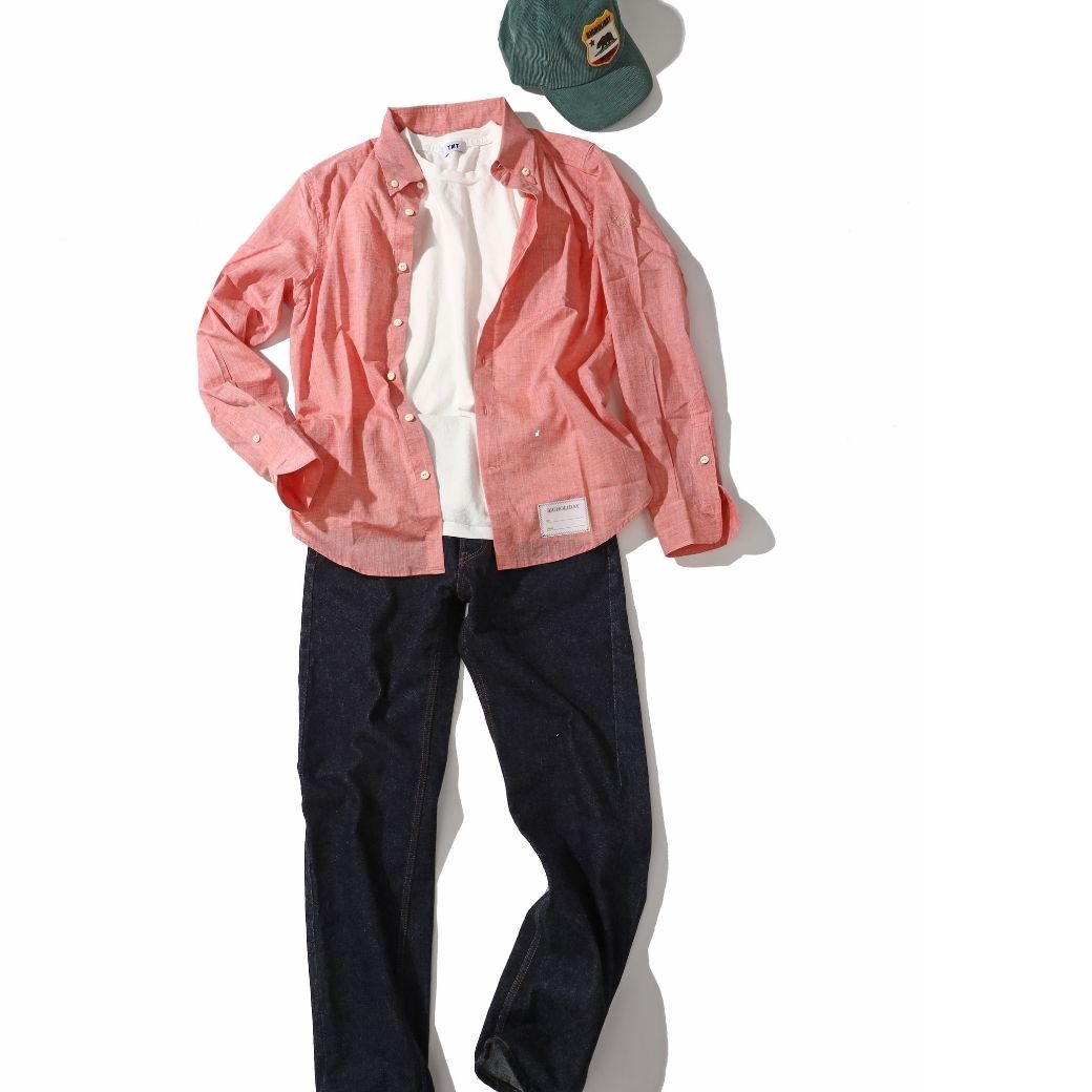 COTTON LINEN CHAMBRAY SHIRTS/ ORANGE