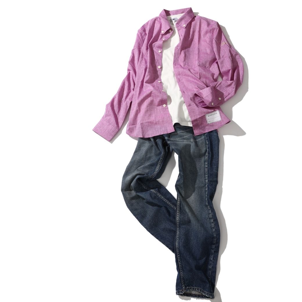 COTTON LINEN CHAMBRAY SHIRTS/ PINK