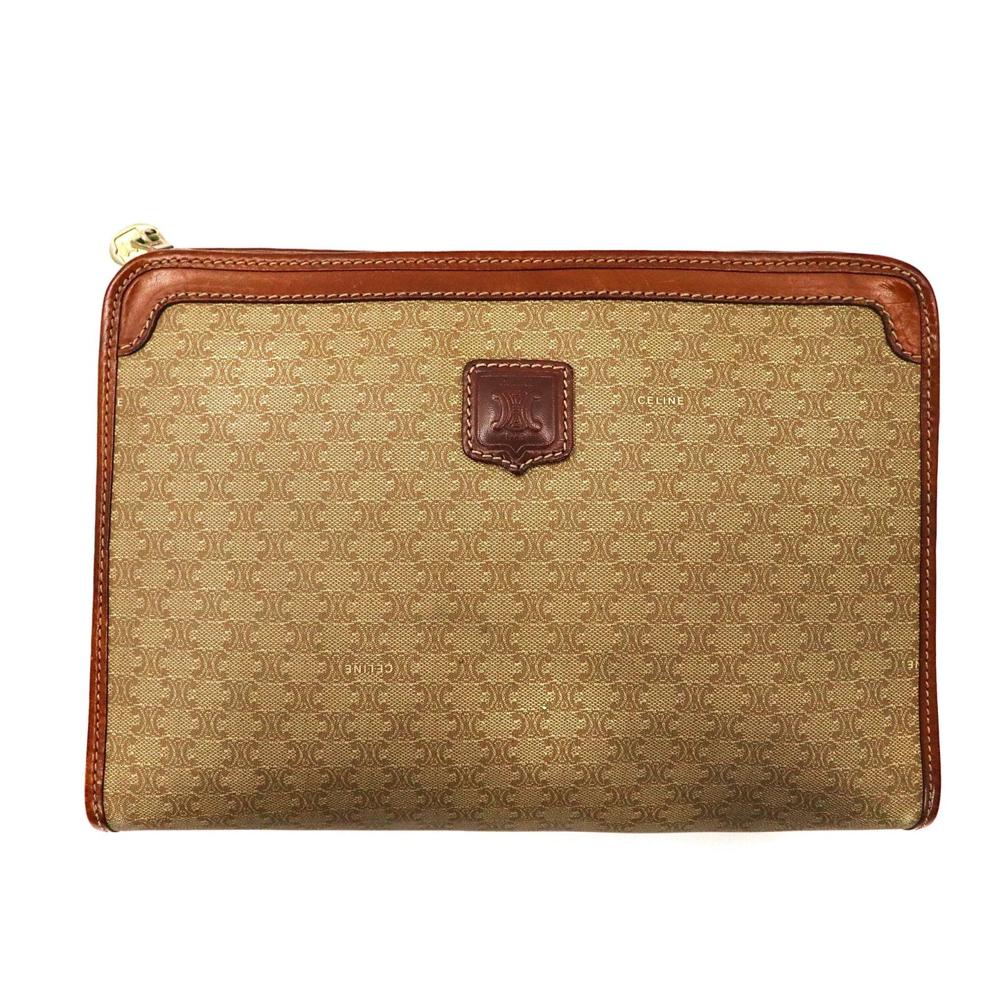 CELINE セカンドバッグ ベージュ レザー ririジップ マカダム柄 オールド