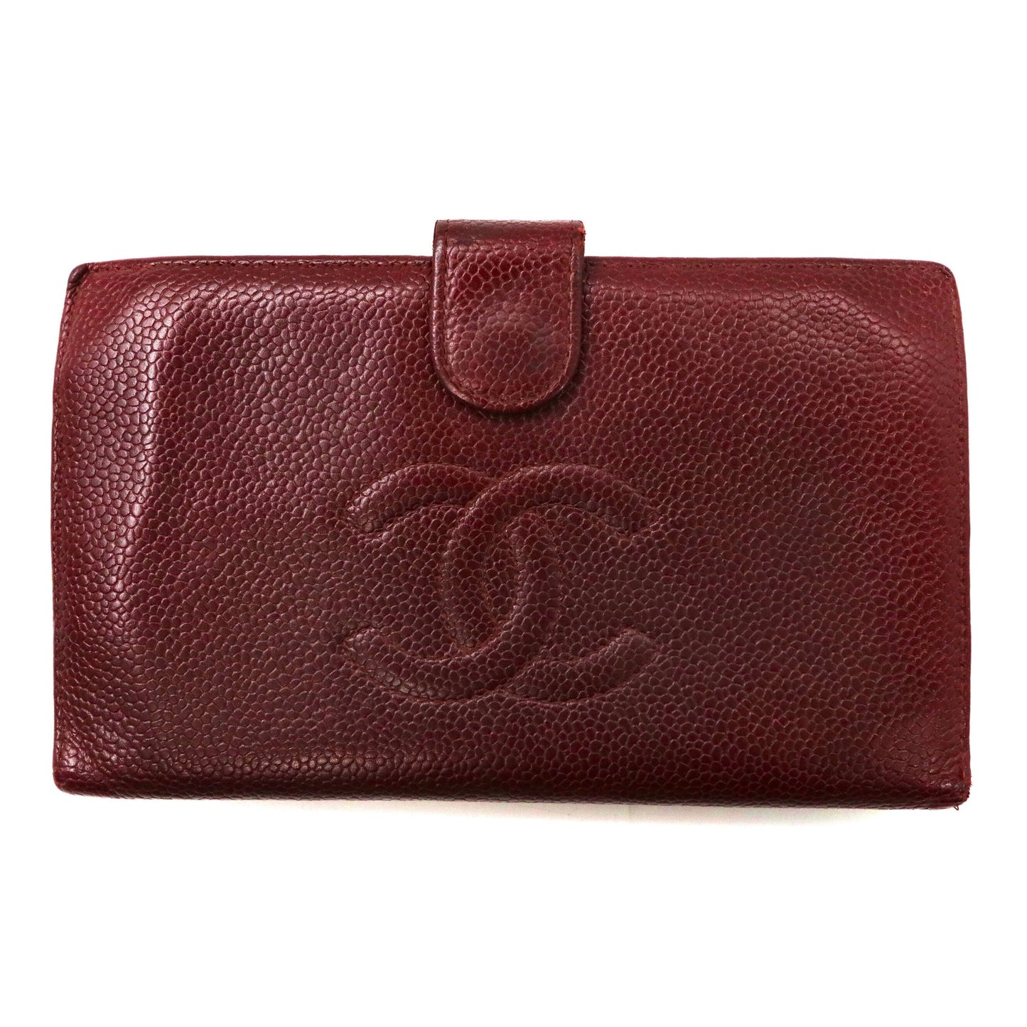 CHANEL 2つ折り財布 がま口 レッド キャビアスキン レザー ココマーク A13498 フランス製