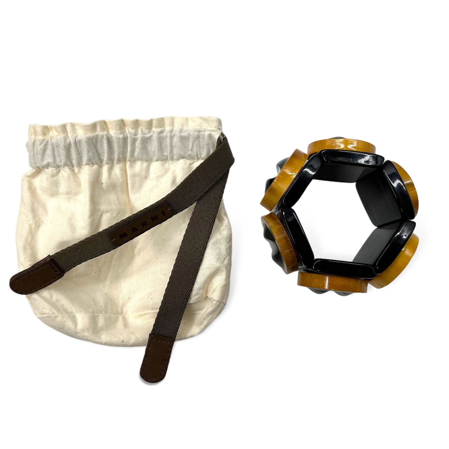 MARNI ワイド ブレスレット バングル ブラック ウッド バンブー