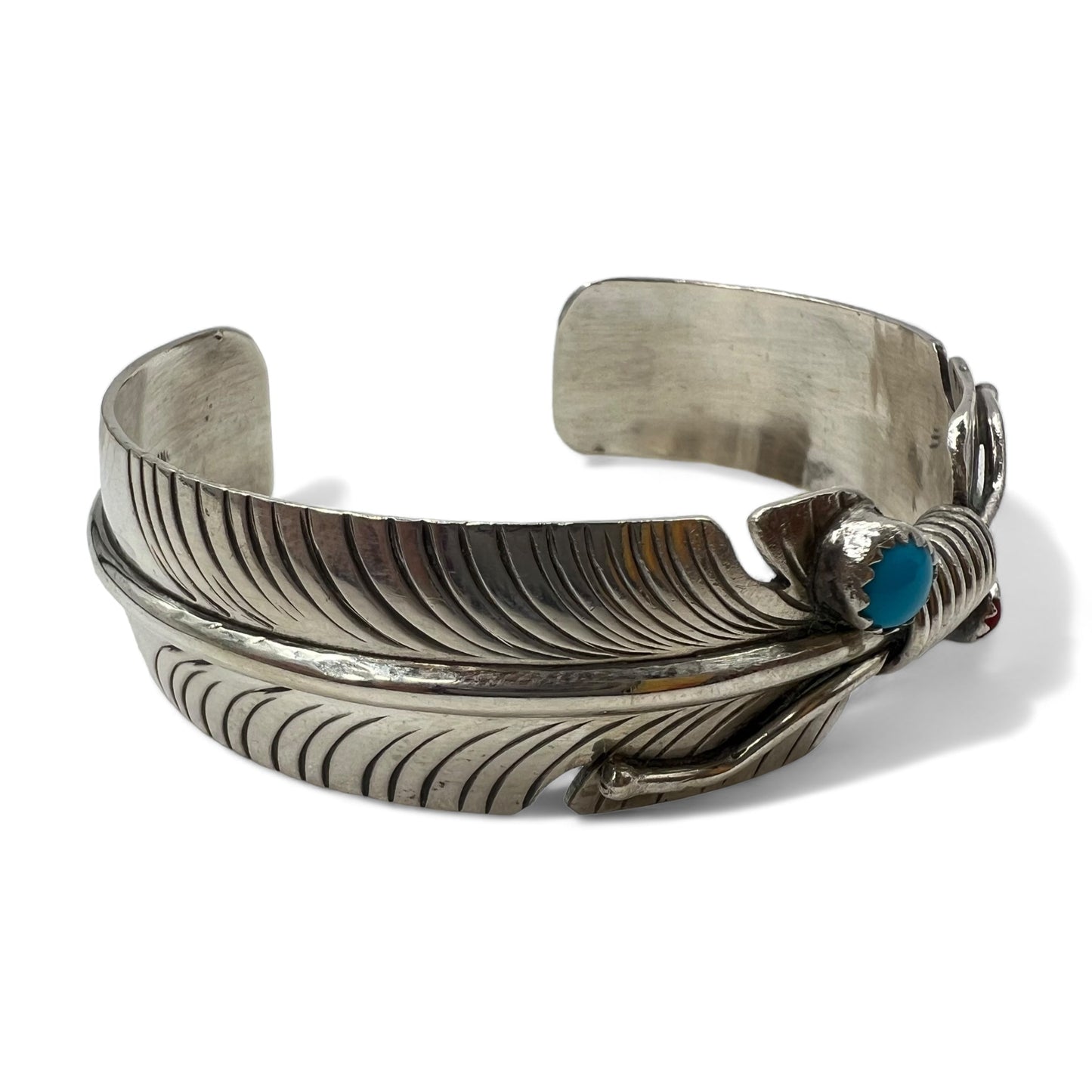 NAVAJO Vintage Indian Bracelet ナバホ族 インディアンジュエリー フェザー バングル STERLING シルバー ターコイズ