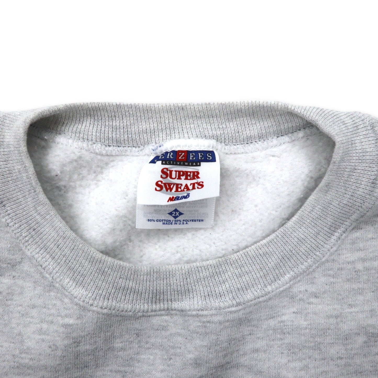 JERZEES SUPER SWEATS USA製 90年代 クルーネック スウェット 2X グレー ホワイト コットン 裏起毛 STAFF ワンポイントプリント