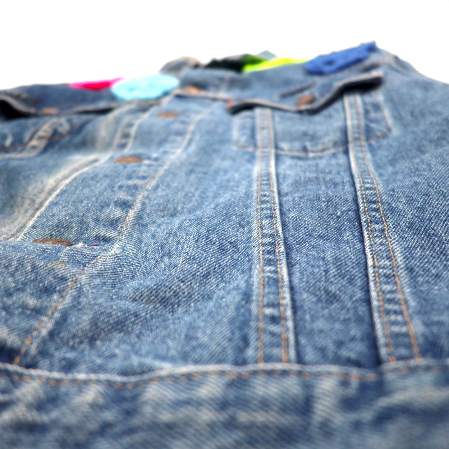 Y.A.R.N. × 90s Levi's オレンジタブ 75505 リメイク 再構築 ニット スカル デニムジャケット Knit Skull Denim Jacket Gジャン L ハンドメイド