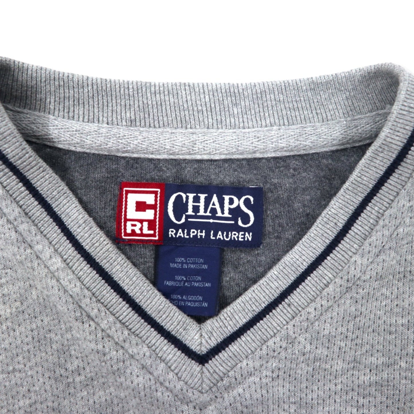CHAPS RALPH LAUREN 90年代 Vネック ロングスリーブ Tシャツ ロンT L グレー コットン ワンポイントロゴ刺繍