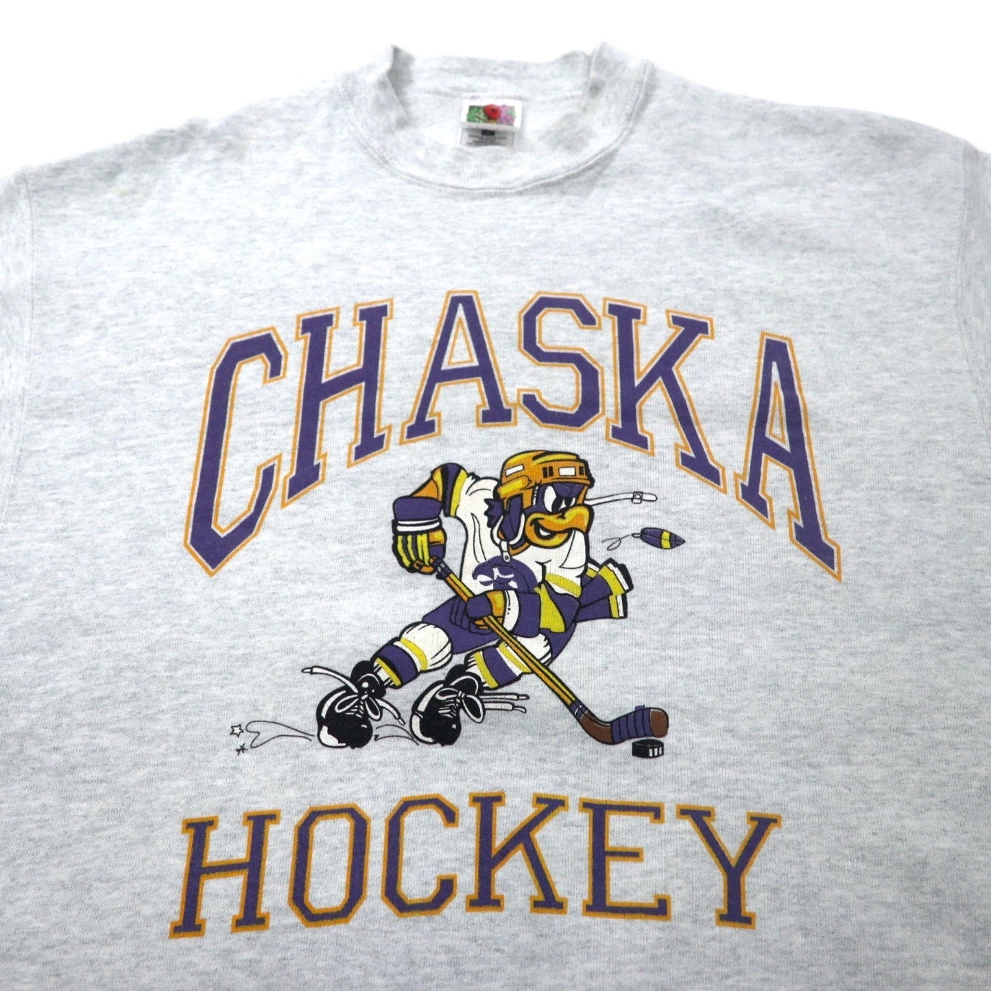FRUIT OF THE LOOM USA製 90年代 SUPER COTTON ホッケー プリント スウェット M グレー コットン 裏起毛 CHASKA HOCKEY