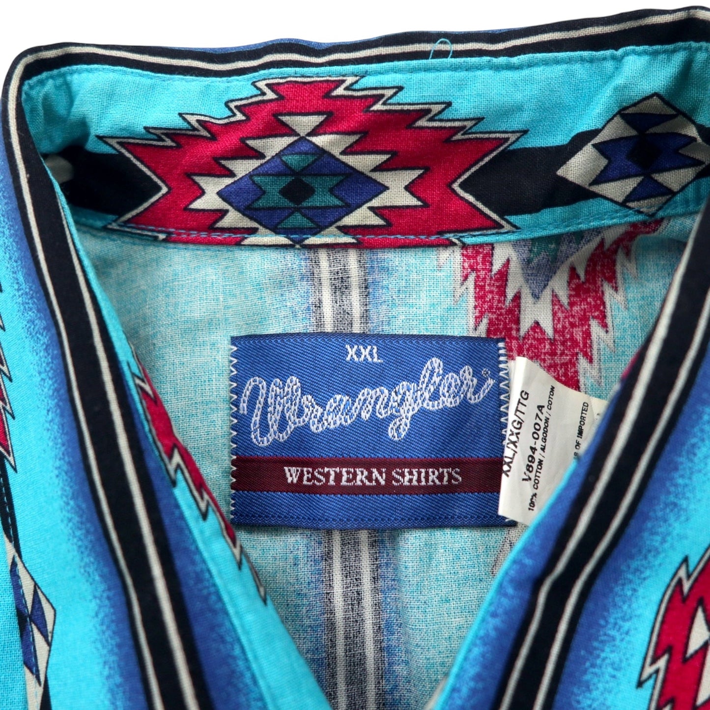 Wrangler 80年代 ウエスタンシャツ XXL ブルー コットン 総柄 チマヨ柄 インディアン MC2411A