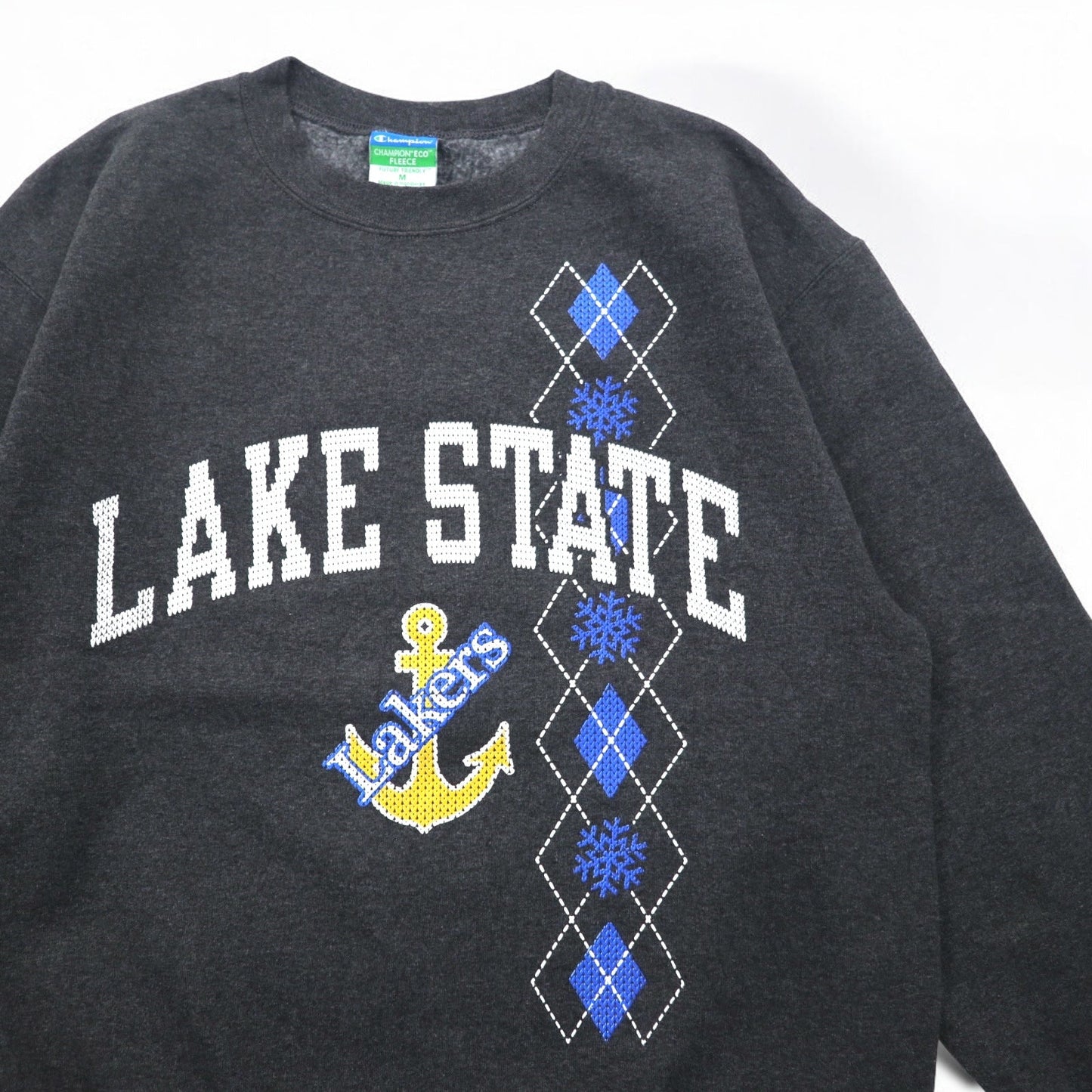 Champion カレッジプリント スウェット M グレー 裏起毛 LAKE STATE アンカー アーチロゴ ホンジュラス製