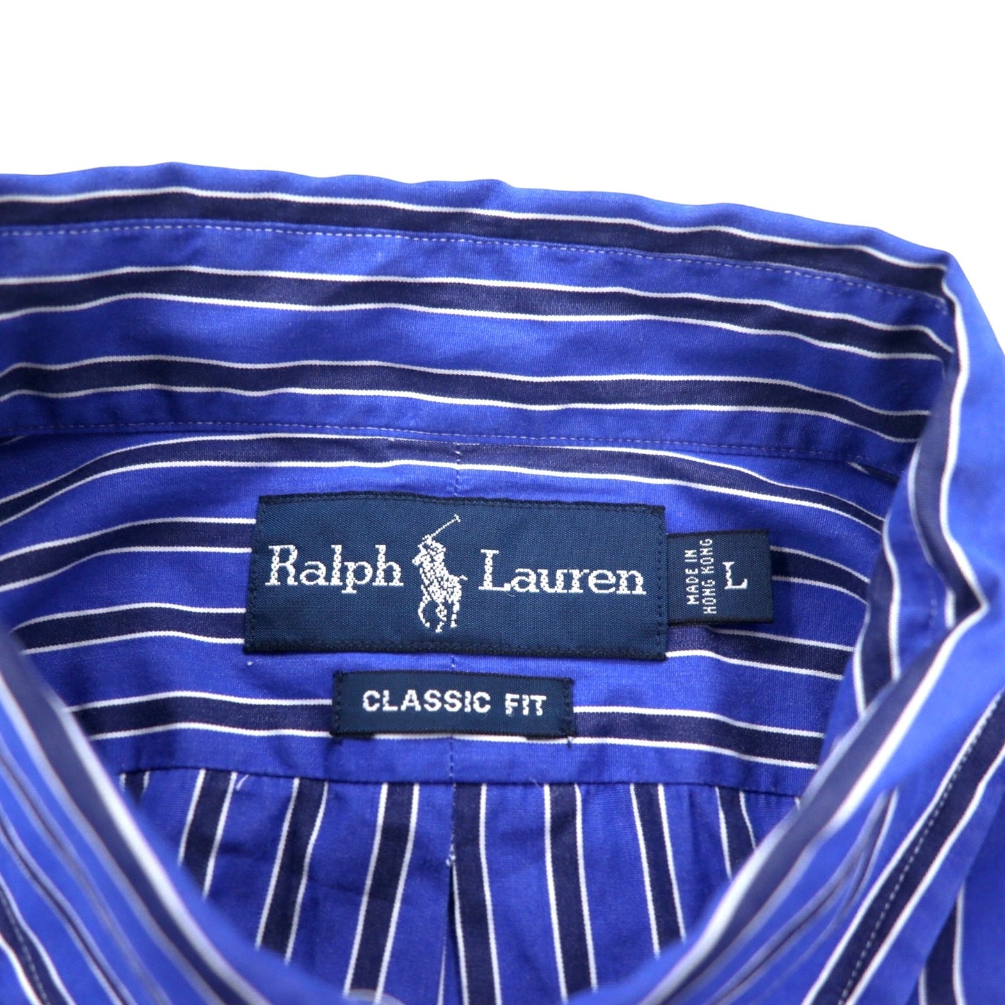 RALPH LAUREN 90年代 ボタンダウンシャツ L ブルー ストライプ コットン スモールポニー 刺繍  クラシックフィット CLASSIC FIT