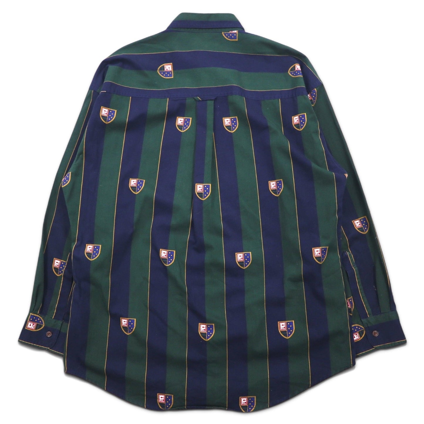 CHAPS RALPH LAUREN 90年代 ボタンダウンシャツ L グリーン ネイビー ストライプ コットン エンブレムロゴ