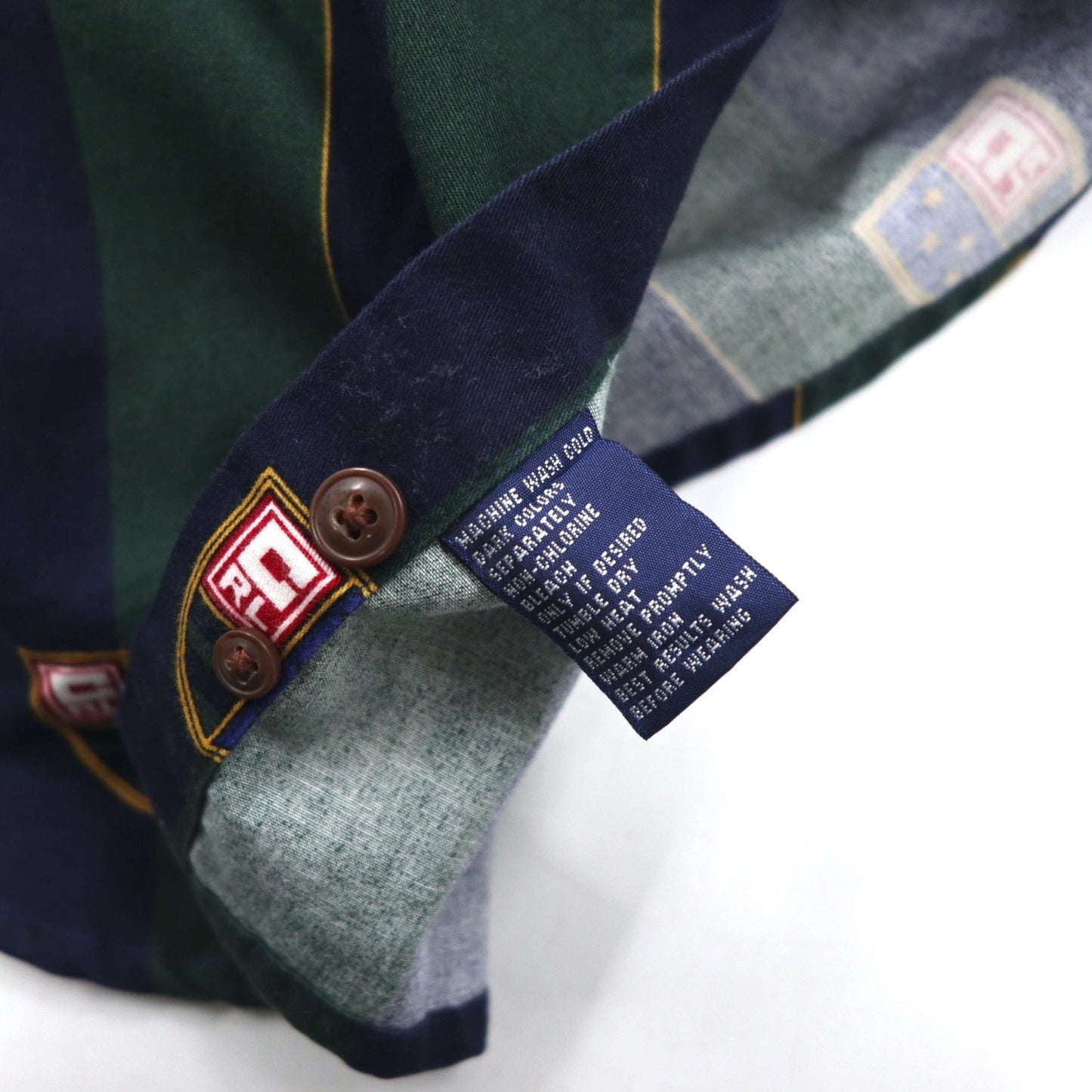 CHAPS RALPH LAUREN 90年代 ボタンダウンシャツ L グリーン ネイビー ストライプ コットン エンブレムロゴ