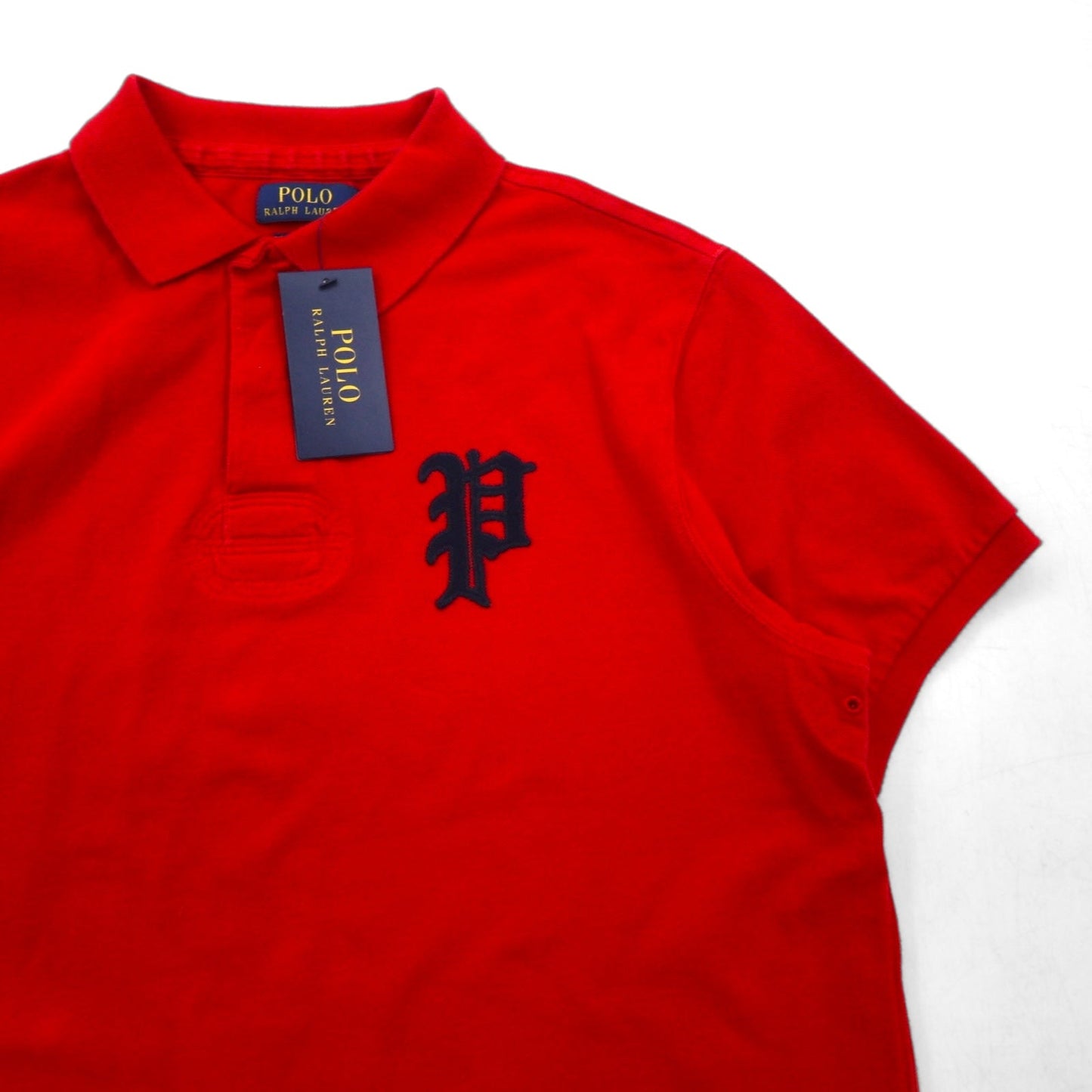 POLO RALPH LAUREN ポロシャツ L レッド コットン 鹿の子 Pロゴワッペン CUSTOM FIT 未使用品
