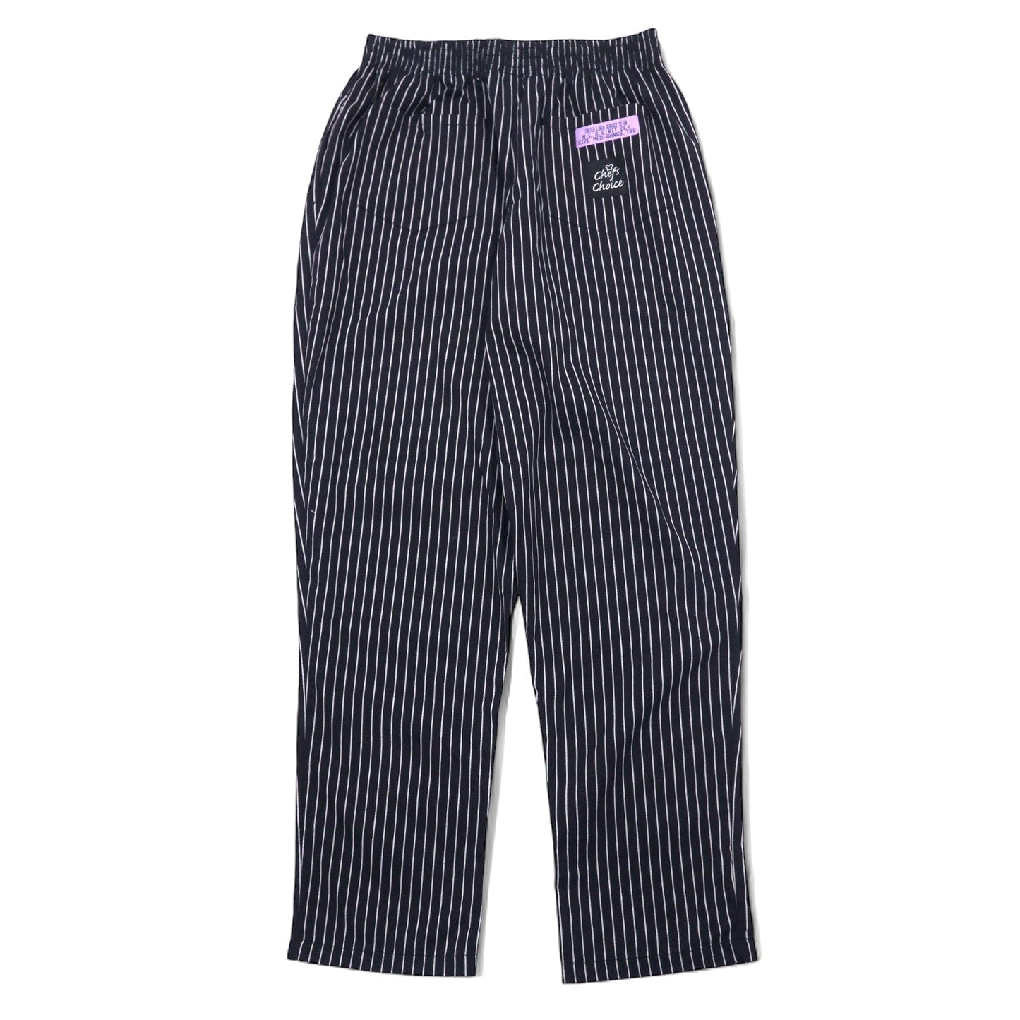 premium uniforms シェフパンツ イージーパンツ M ブラック ストライプ ポリエステル コットン Chefs Choice