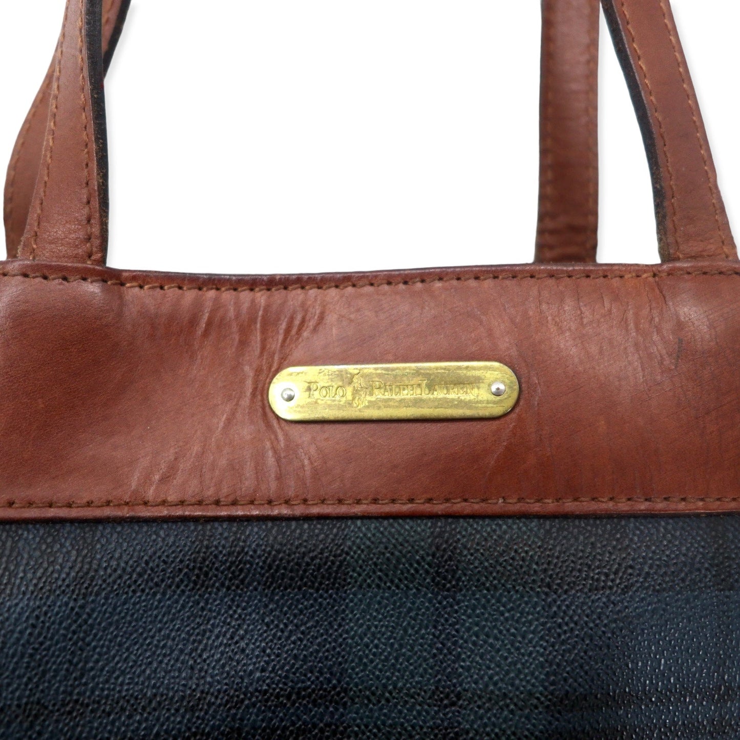 POLO RALPH LAUREN トートバッグ グリーン チェック PVC レザー切り替え