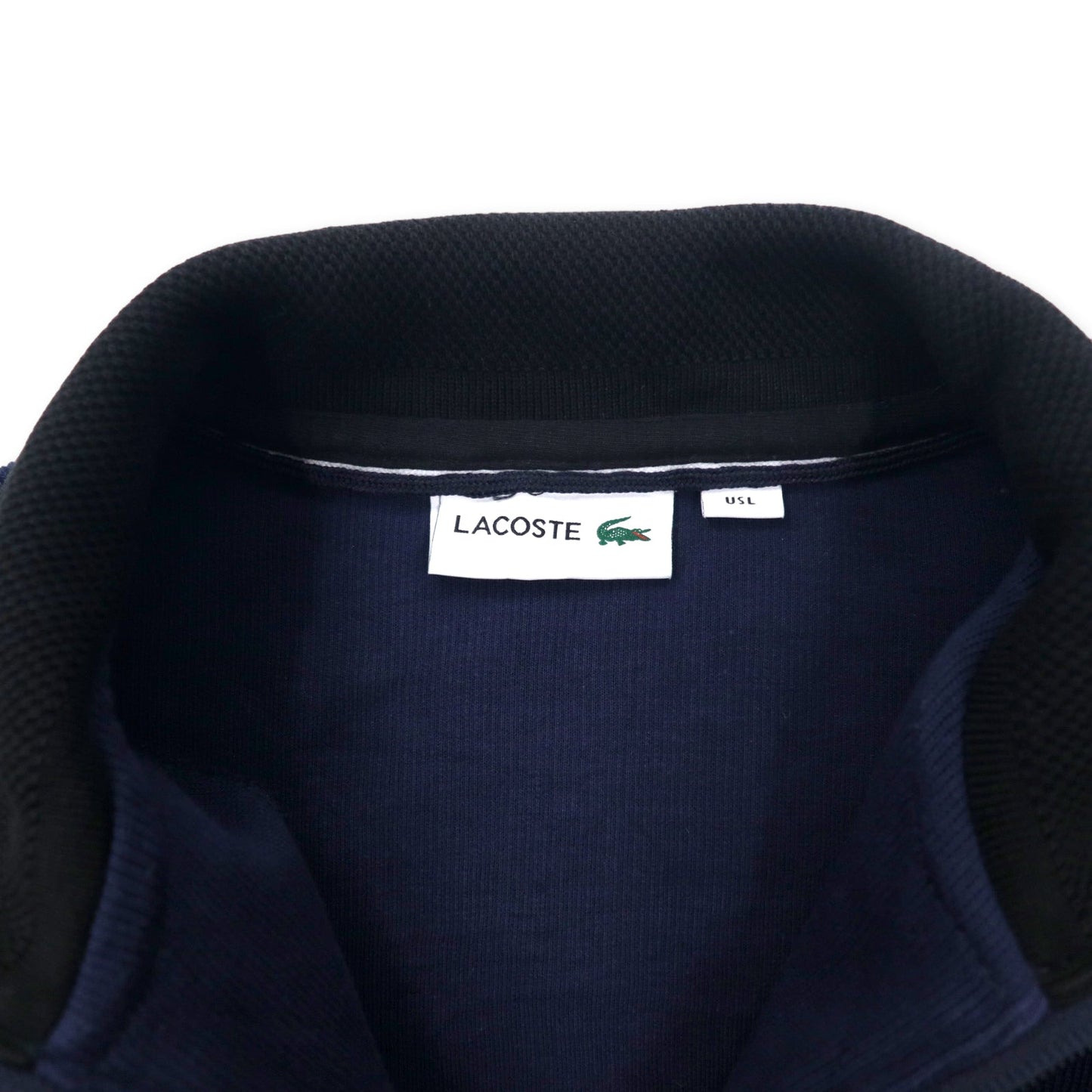LACOSTE ハイネック ハーフジップ スウェット L ネイビー コットン ワンポイントロゴ