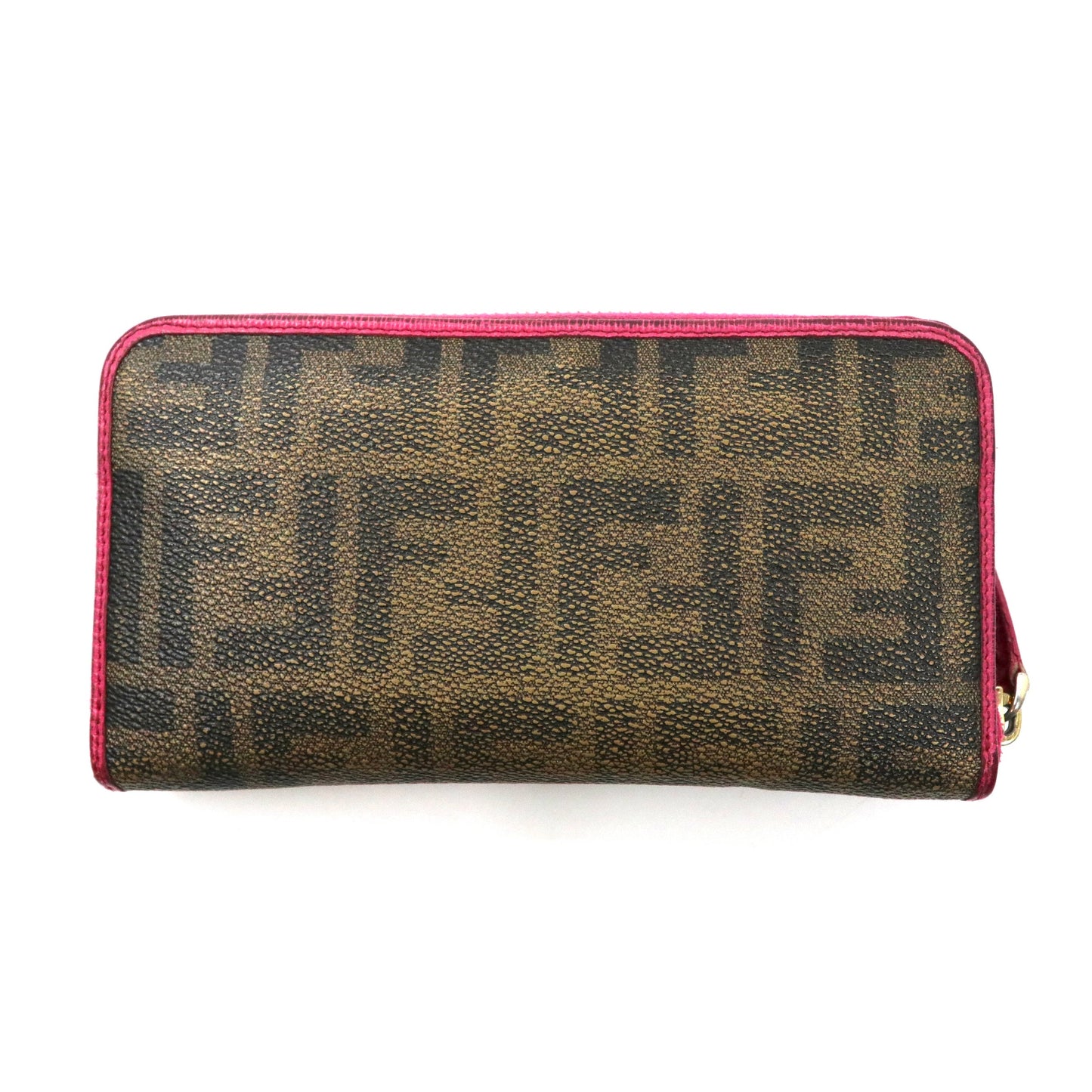 FENDI ラウンドファスナー長財布 カーキ ピンク PVC ズッカ柄 8M0299 イタリア製