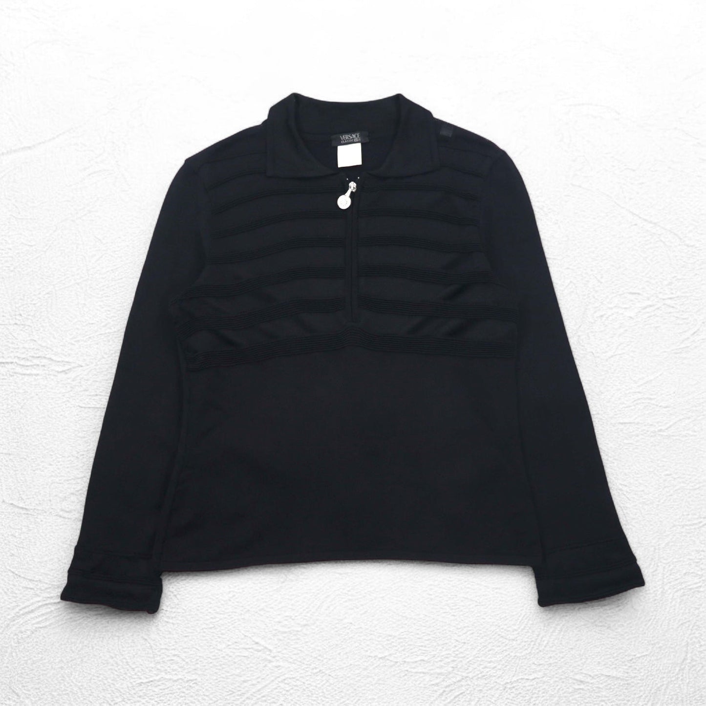 VERSACE CLASSIC V2 イタリア製 ハーフジップ レーヨンニット シャツ L ブラック ストレッチ