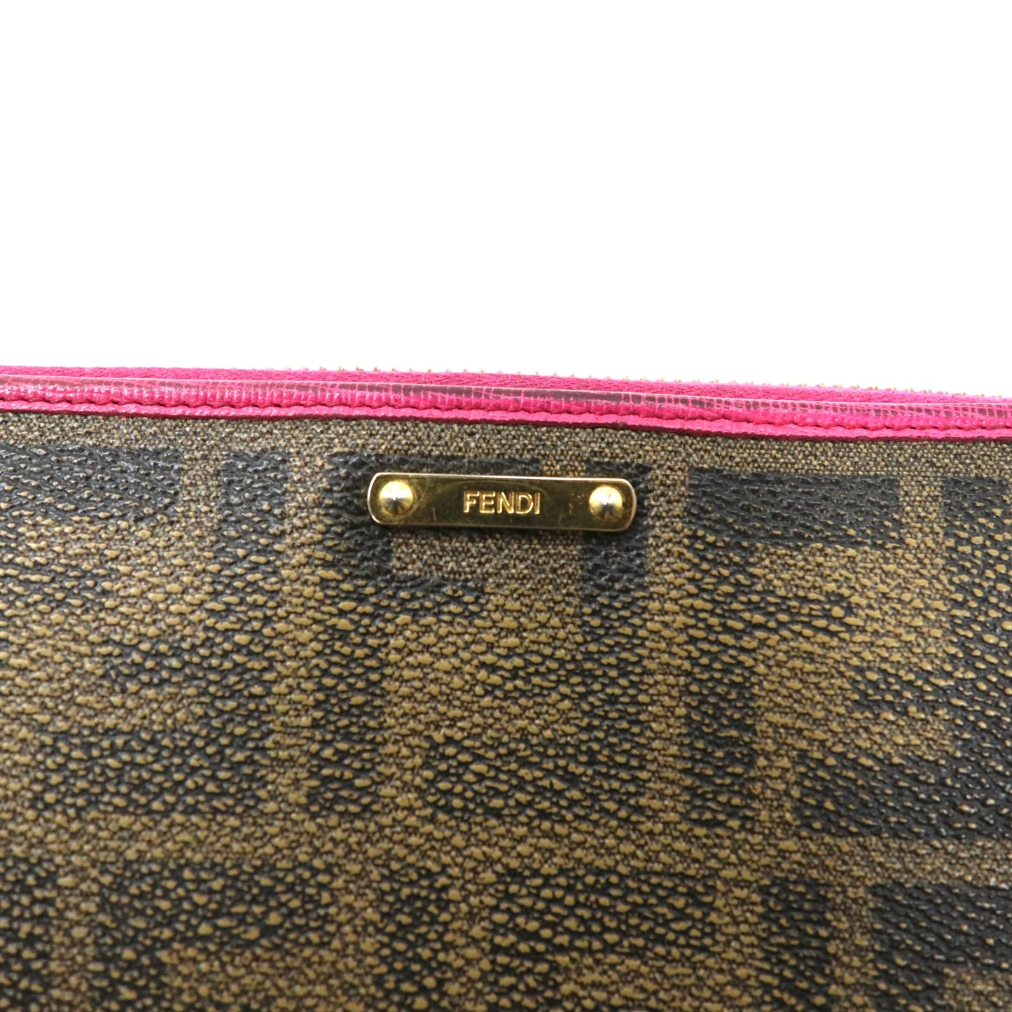 FENDI ラウンドファスナー長財布 カーキ ピンク PVC ズッカ柄 8M0299 イタリア製