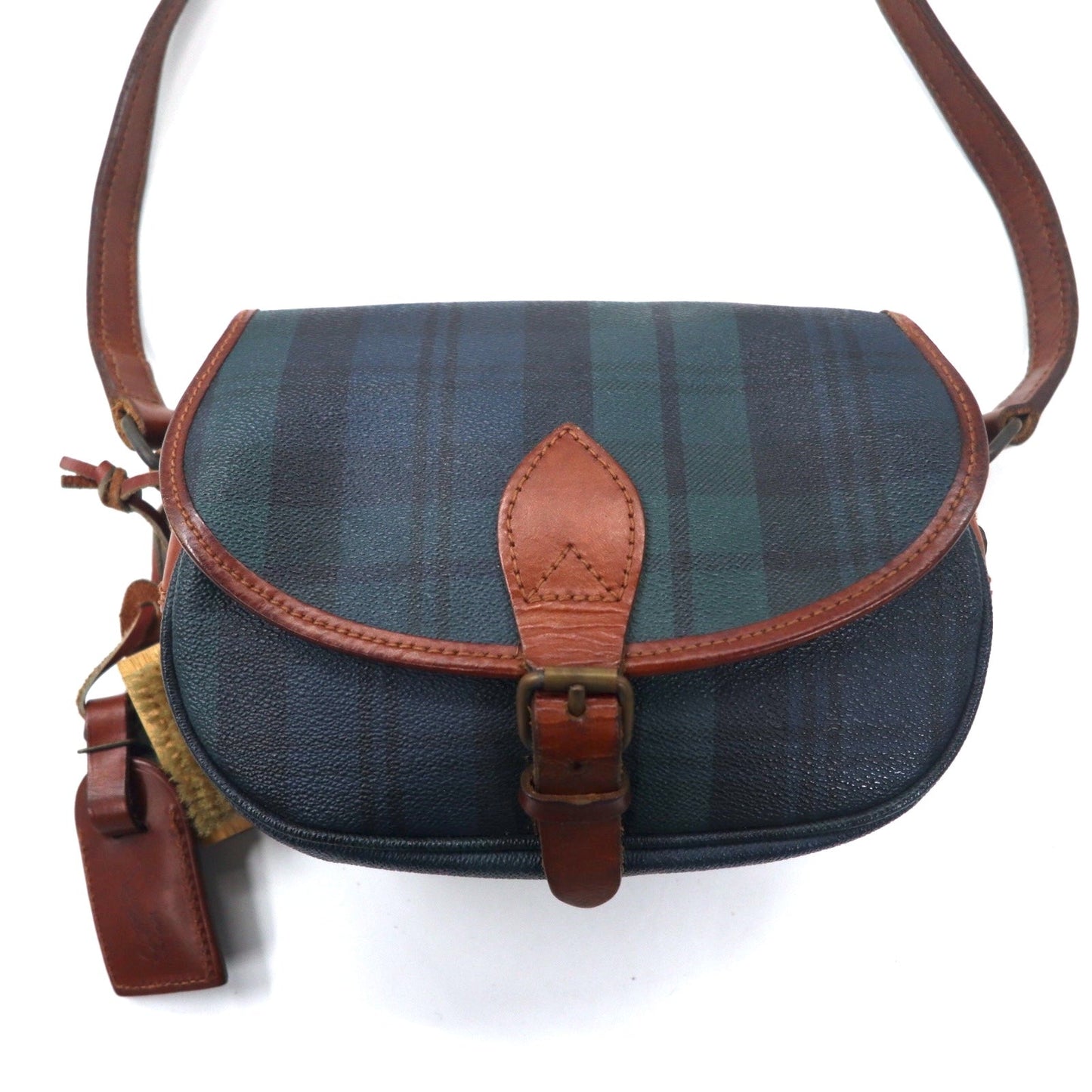 POLO RALPH LAUREN ショルダーバッグ ポシェット グリーン チェック PVC レザー切り替え