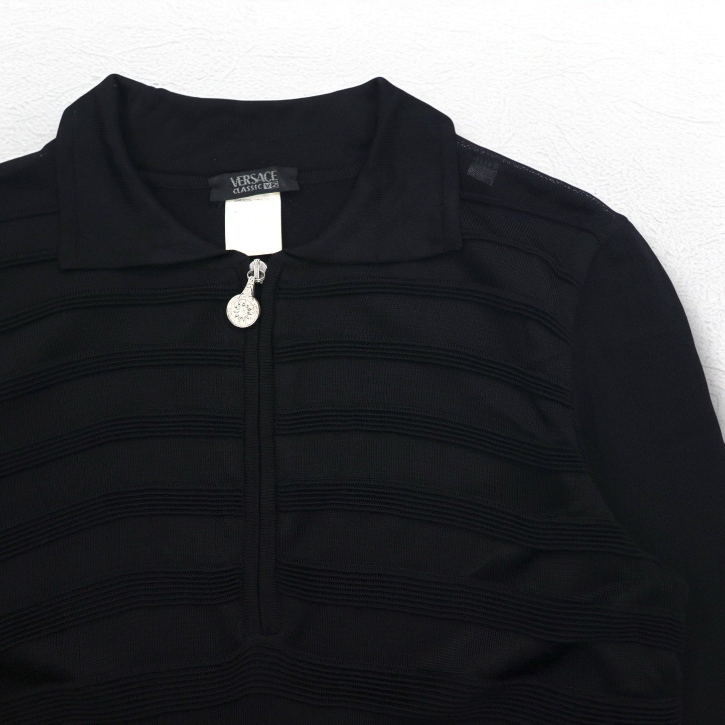 VERSACE CLASSIC V2 イタリア製 ハーフジップ レーヨンニット シャツ L ブラック ストレッチ