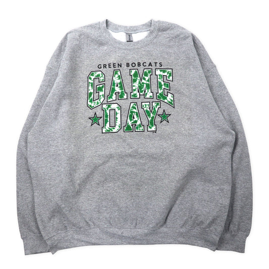 GILDAN カレッジプリント スウェット 2XL グレー コットン 裏起毛 GREEN BOBCATS フットボール GAME DAY ビッグサイズ