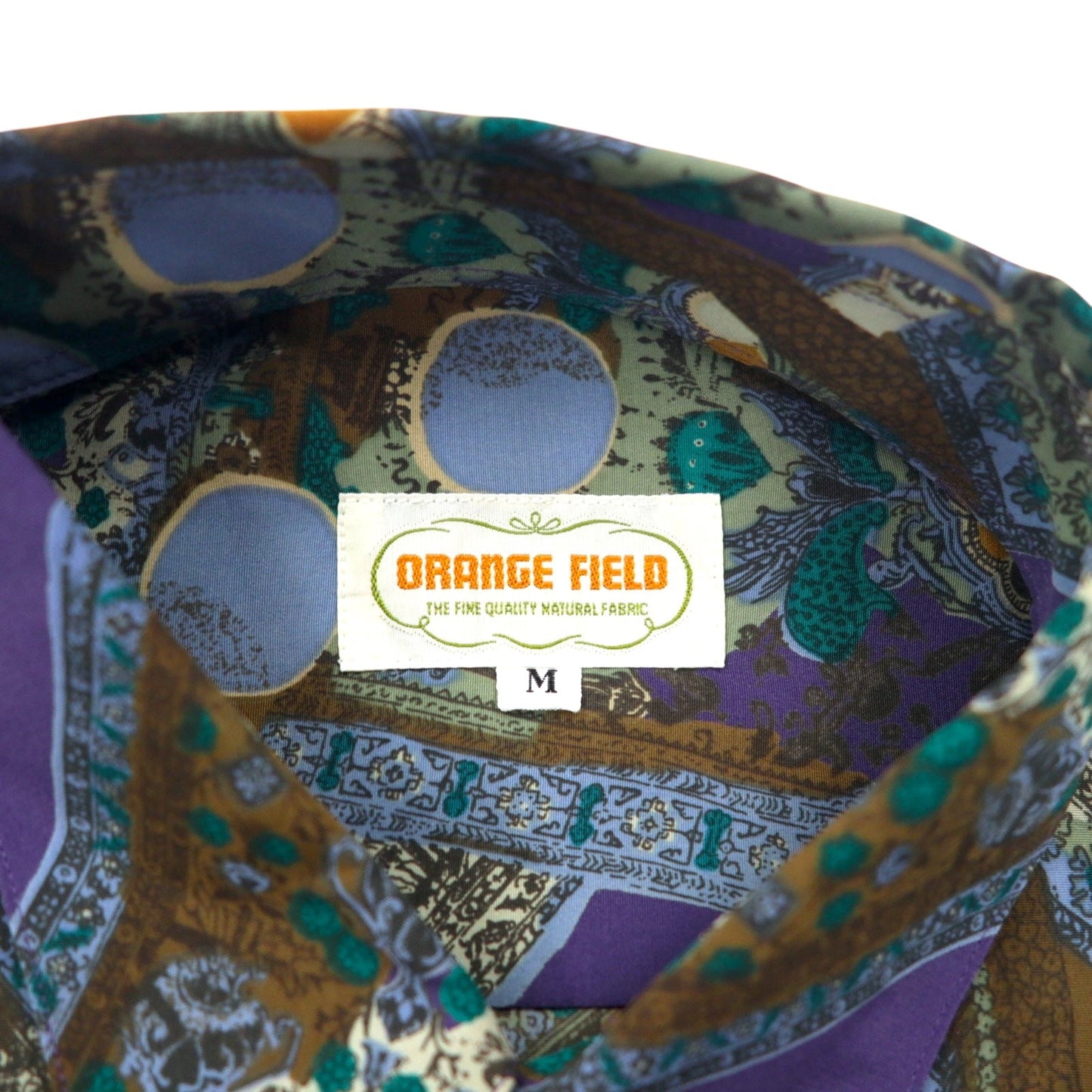 Vintage 90s Retro Geometric Pattern Shirt ORANGE FIELD 総柄 ポリシャツ M パープル ポリエステル