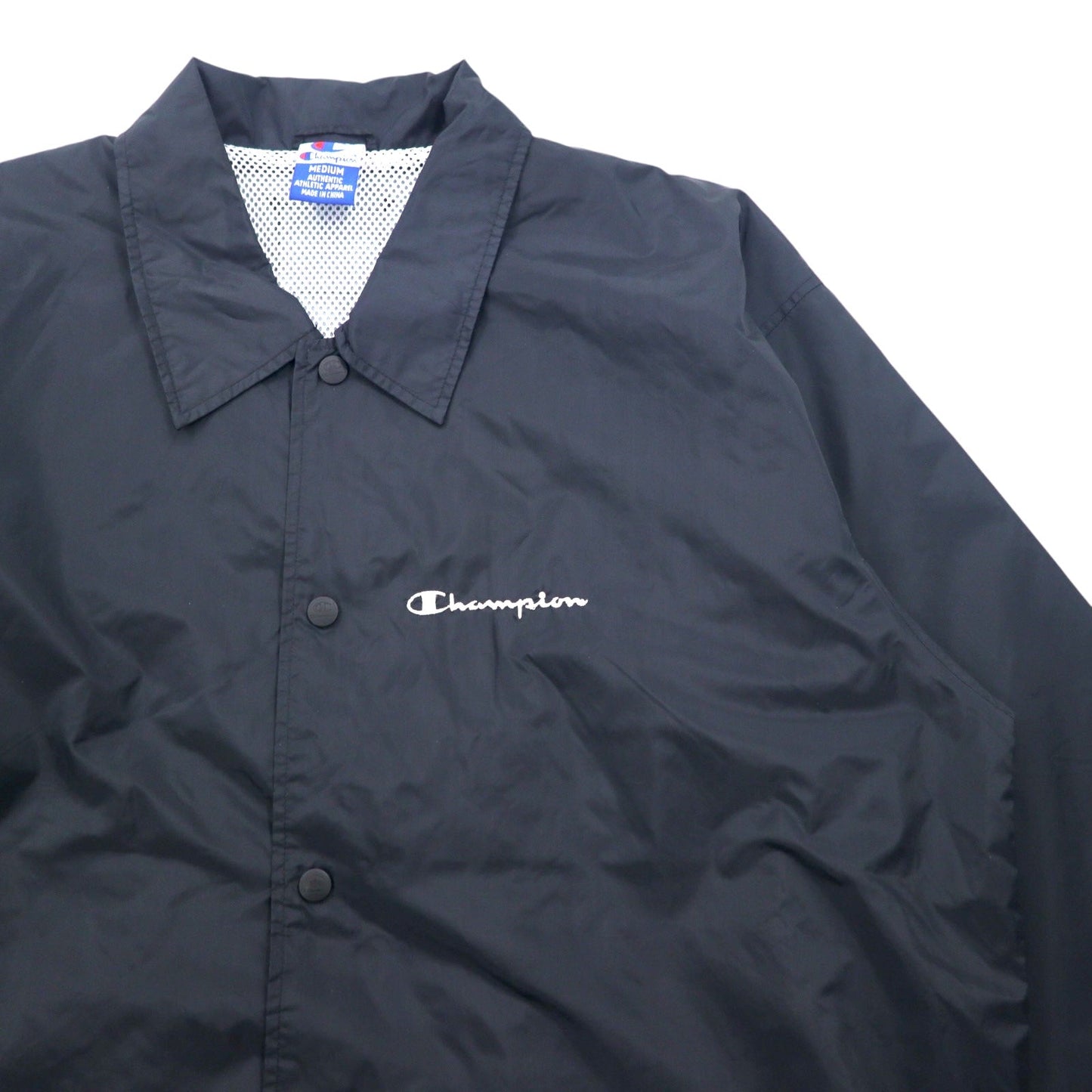 Champion 90年代 オーバーサイズ コーチジャケット M ブラック ナイロン メッシュライナー スクリプトロゴ
