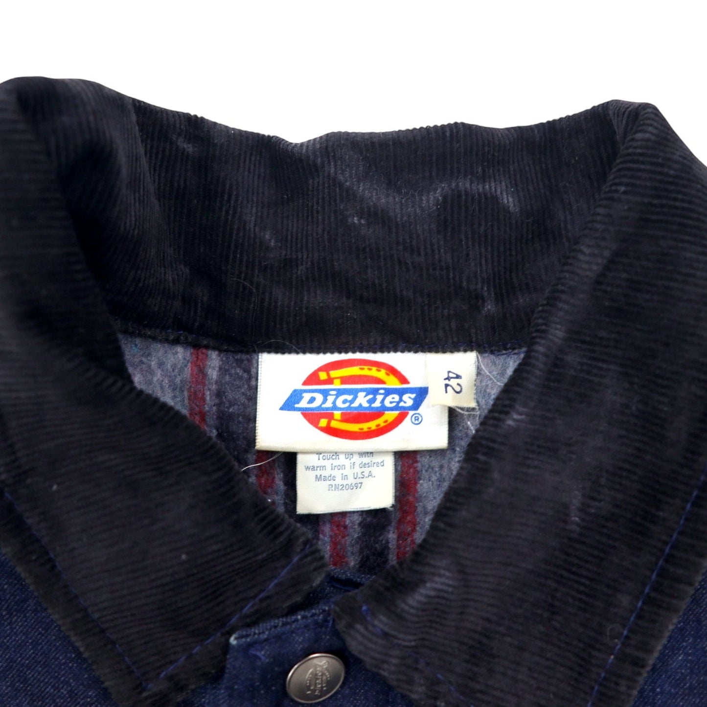 Dickies USA製 90年代 デニム カバーオール 42 ブルー コットン 裏地ブランケット 襟コーデュロイ