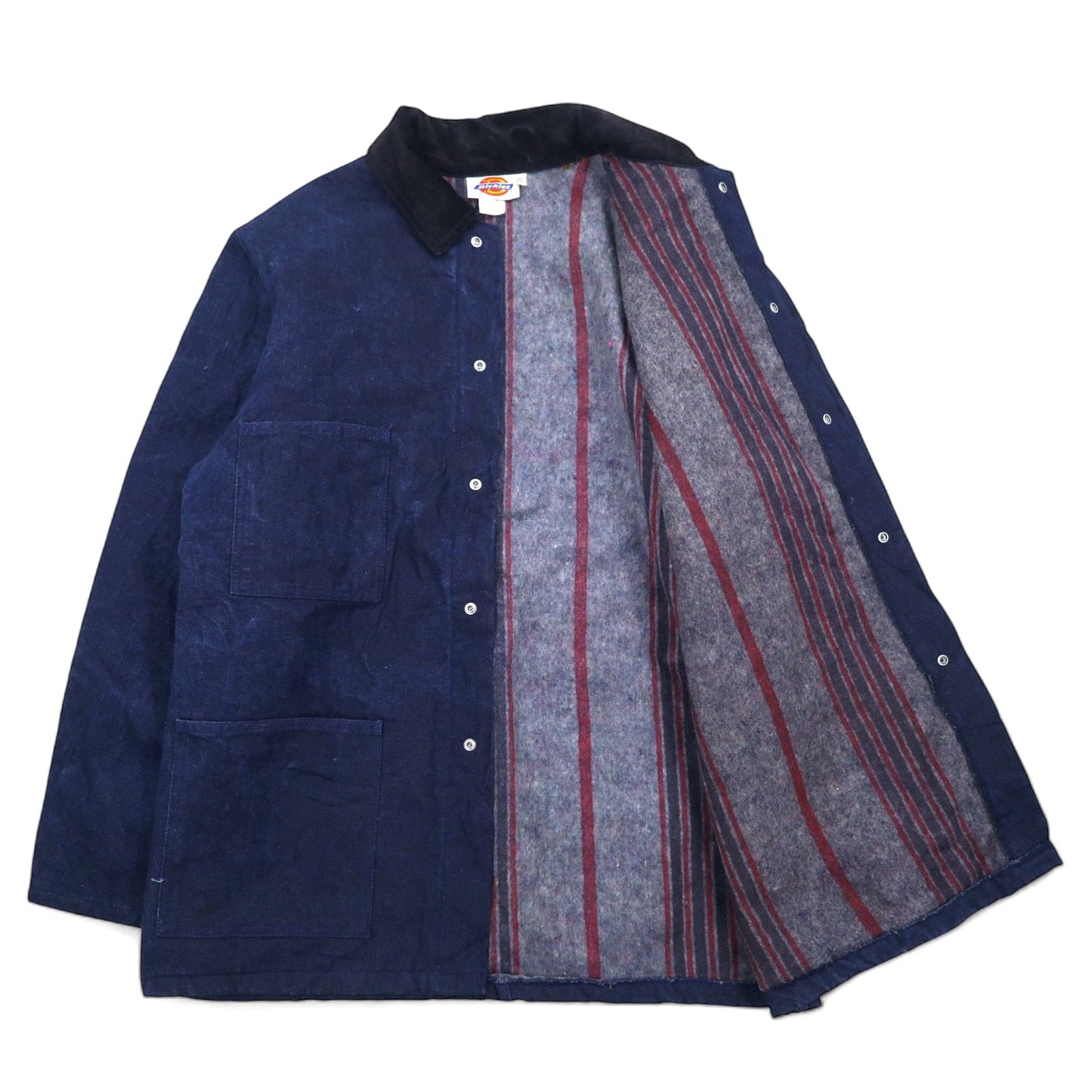 Dickies USA製 90年代 デニム カバーオール 42 ブルー コットン 裏地ブランケット 襟コーデュロイ