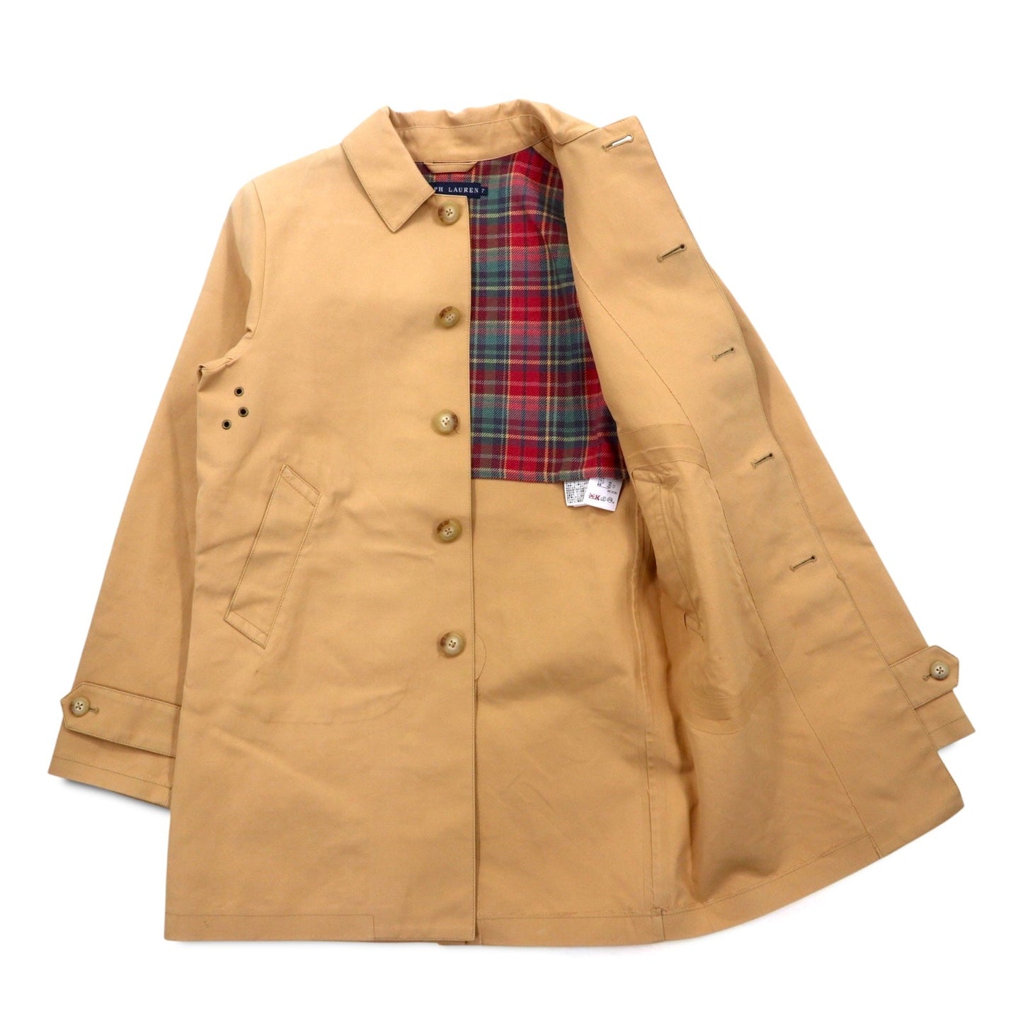 RALPH LAUREN 90年代 ゴム引き ステンカラーコート S ベージュ 防水 チェックライナー