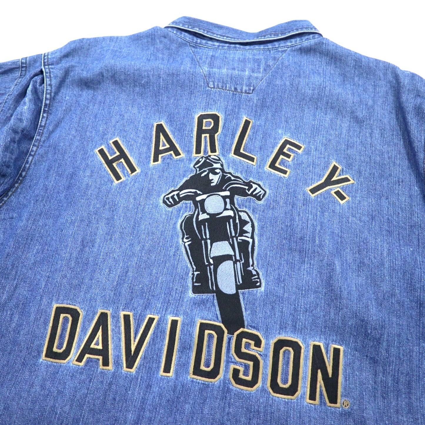 HARLEY DAVIDSON デニムシャツ XXXL ブルー コットン ロゴ刺繍 バックロゴ