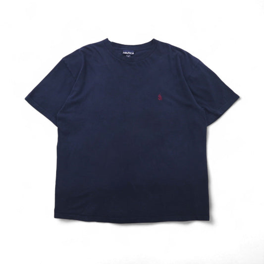 nautica 90年代 USA製 ワンポイントロゴ刺繍 Tシャツ 2XL ネイビー コットン