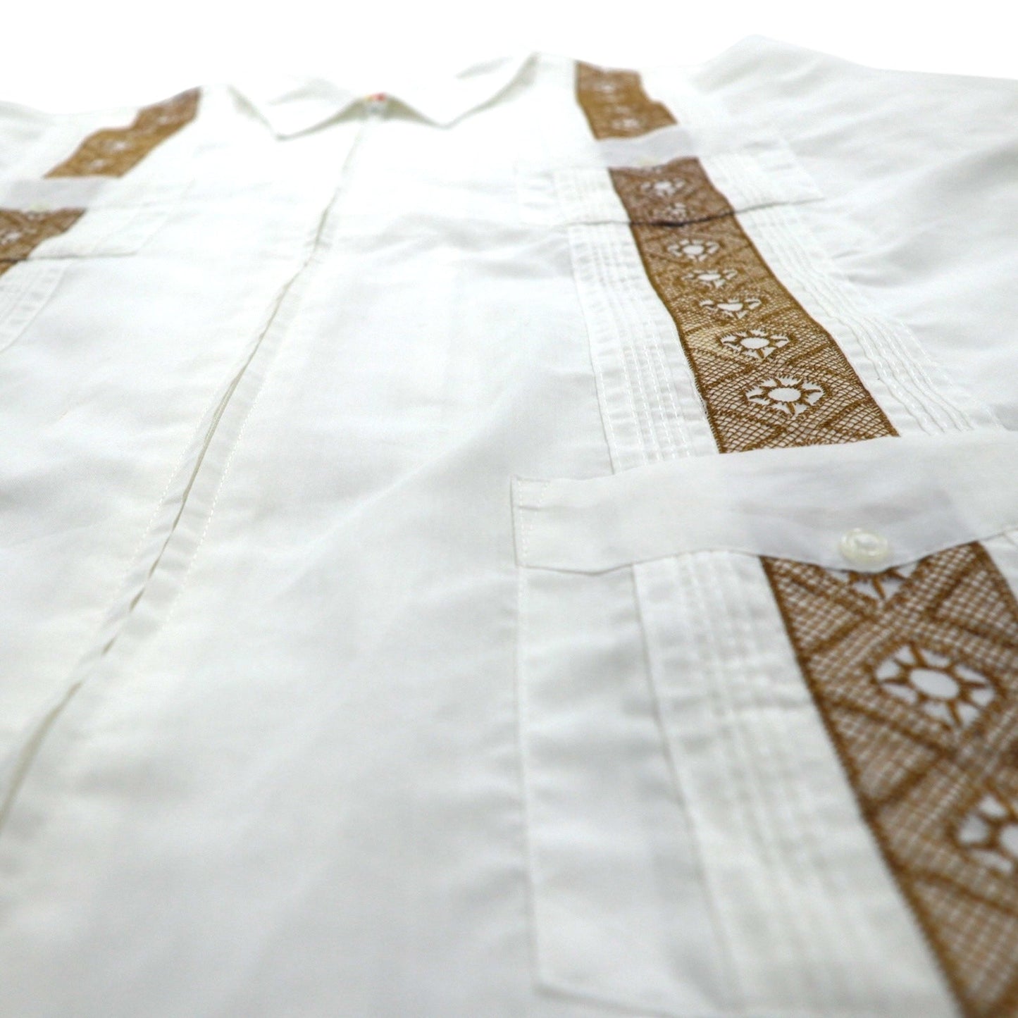 GUAYABERA 90年代 フルジップ キューバシャツ 半袖 ボックスシャツ XL ホワイト 刺繍