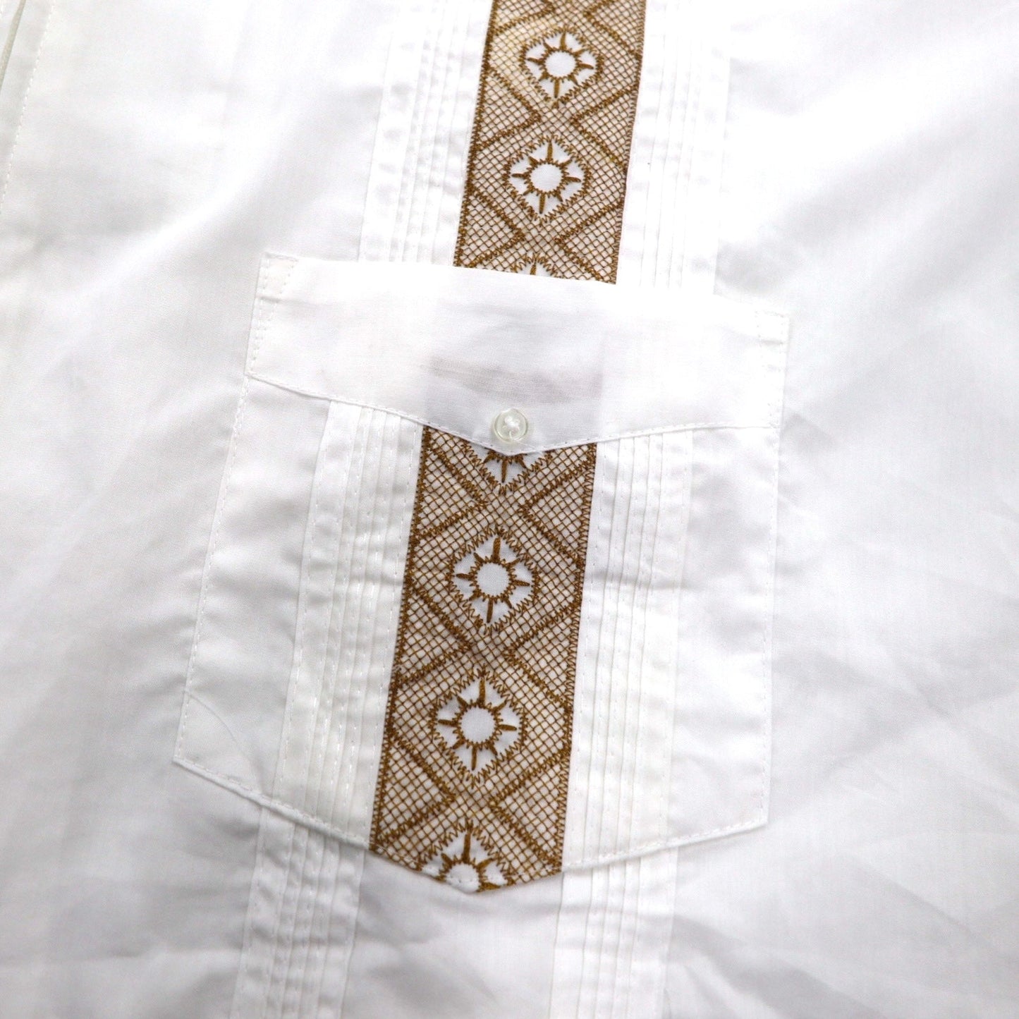 GUAYABERA 90年代 フルジップ キューバシャツ 半袖 ボックスシャツ XL ホワイト 刺繍