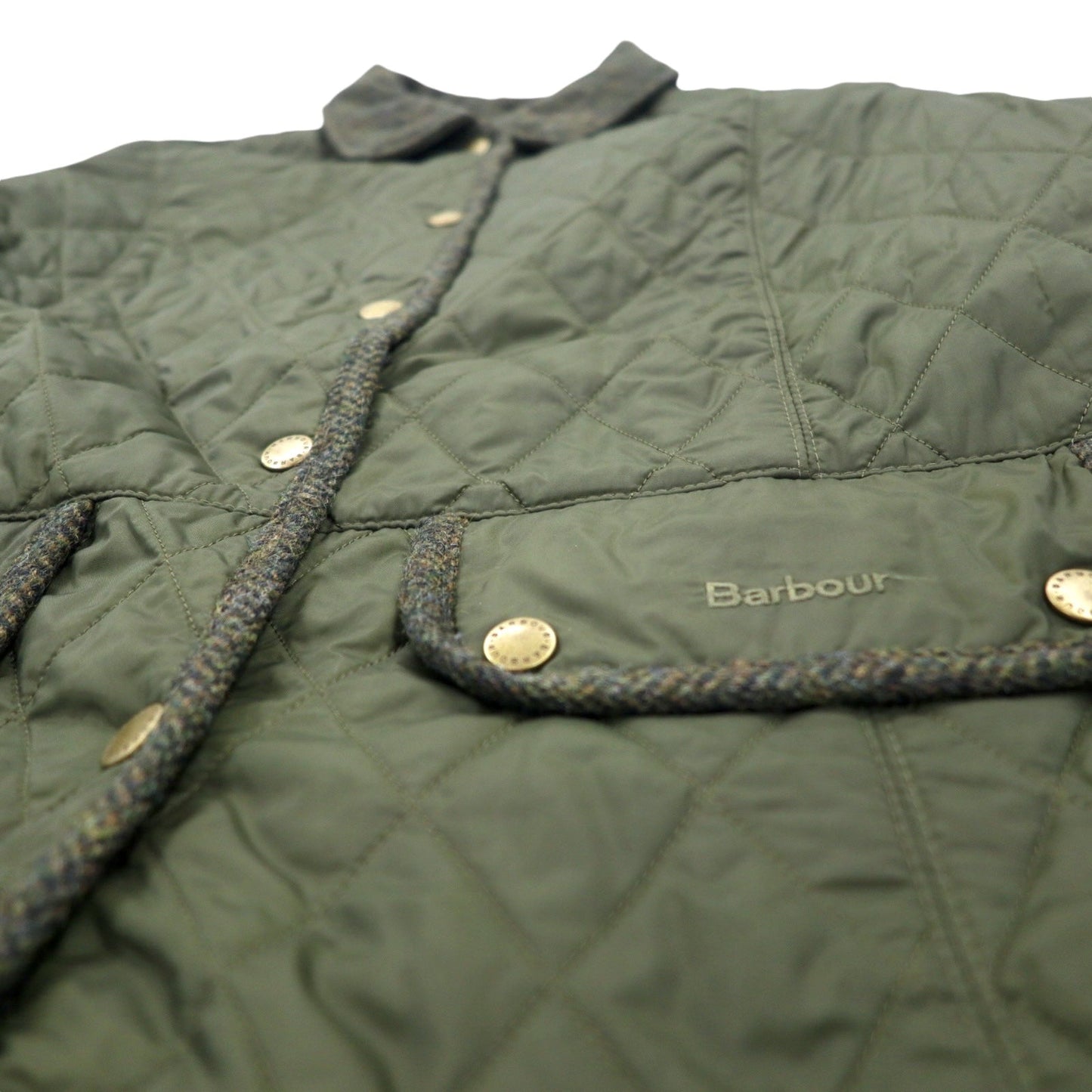 Barbour キルティングジャケット XL カーキ ナイロン ツイード切替 VINTAGE TWEED QUILT JACKET LQU02620L71