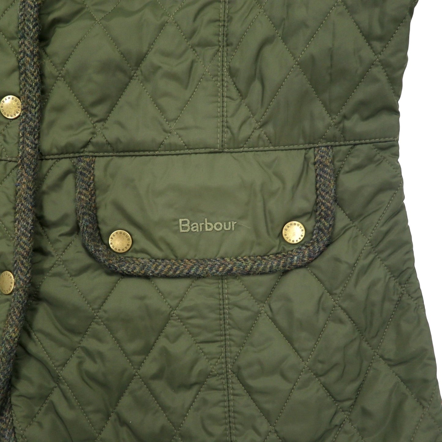 Barbour キルティングジャケット XL カーキ ナイロン ツイード切替 VINTAGE TWEED QUILT JACKET LQU02620L71