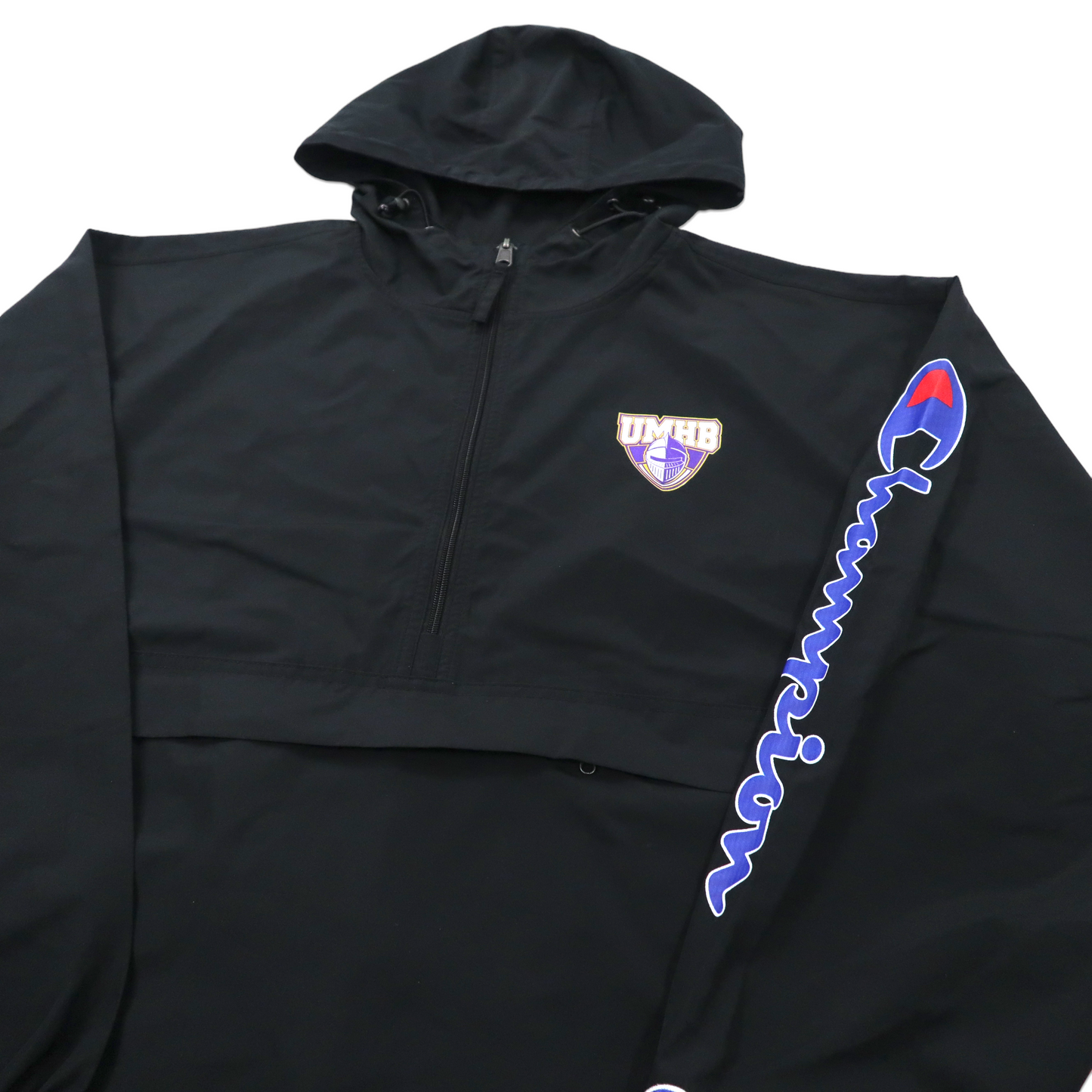 Champion アノラックパーカー 2XL ブラック ポリエステル UMHB カレッジプリント 袖ロゴプリント