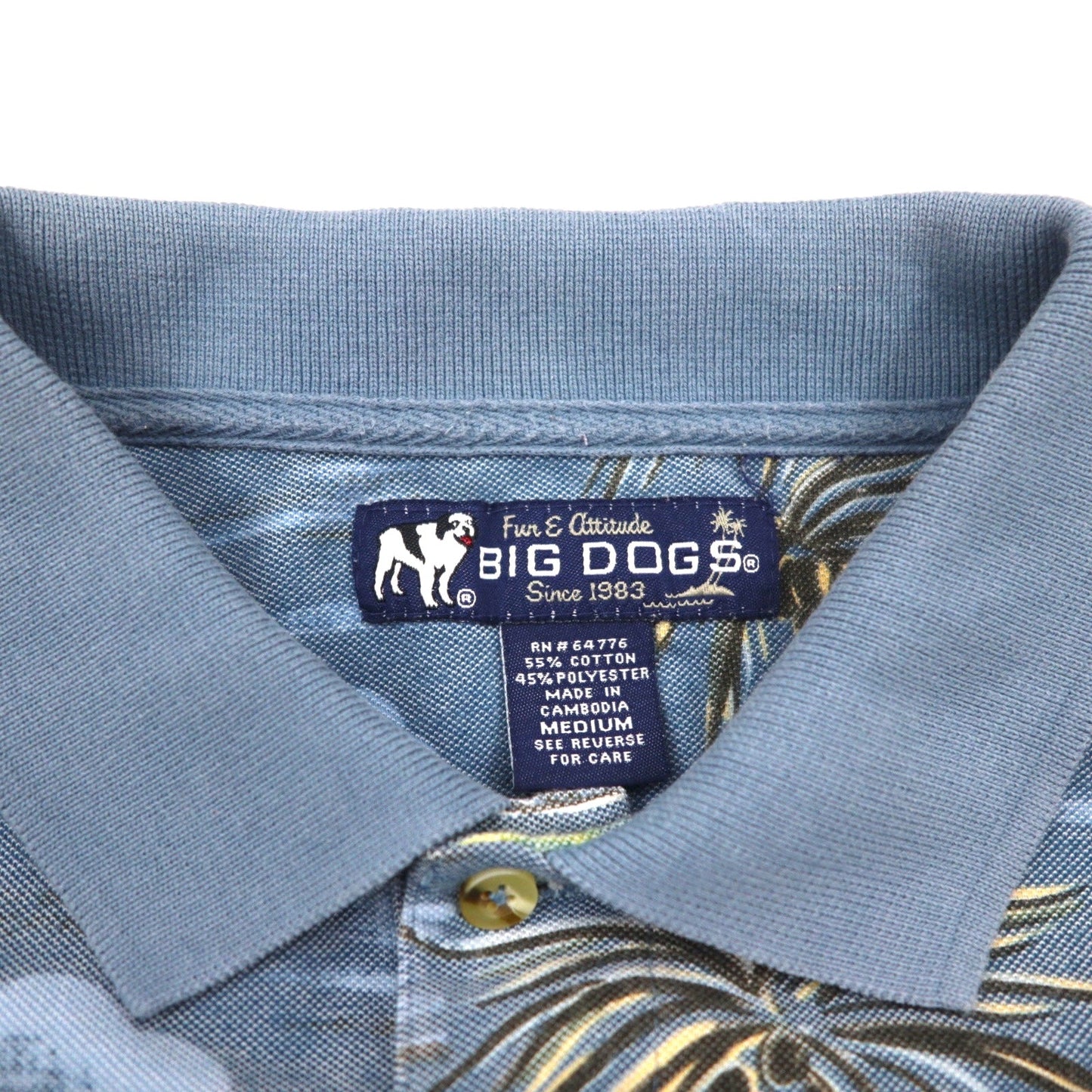 BIG DOGS 90年代 ハワイアン ポロシャツ M ブルー 総柄 コットン ポリエステル