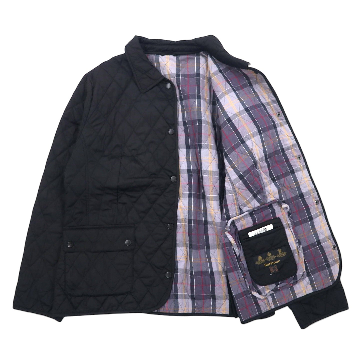 Barbour キルティングジャケット XL ブラック ポリエステル 裏地チェック CYNTHIA MATT QUILT JACKET L2359