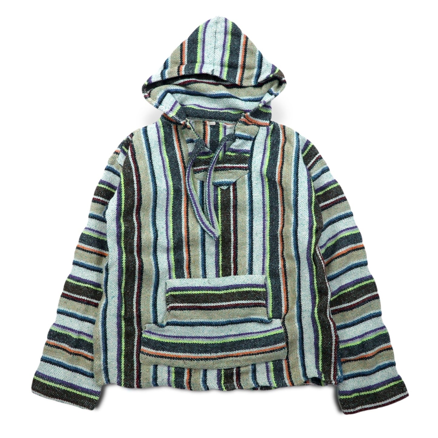 Vintage Baja Hoodie メキシカン パーカー M マルチカラー ボーダー ストライプ アクリル