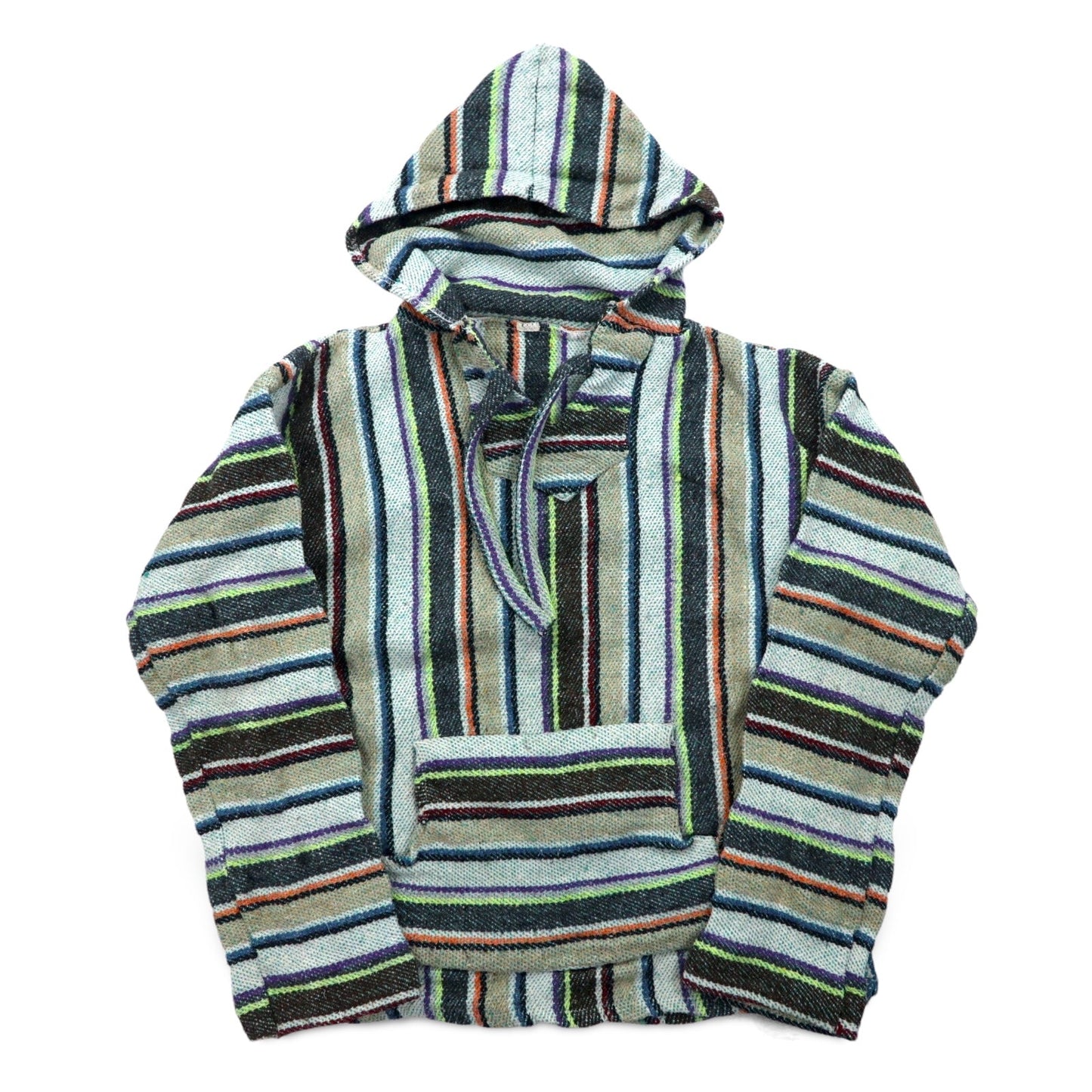 Vintage Baja Hoodie メキシカン パーカー M マルチカラー ボーダー ストライプ アクリル