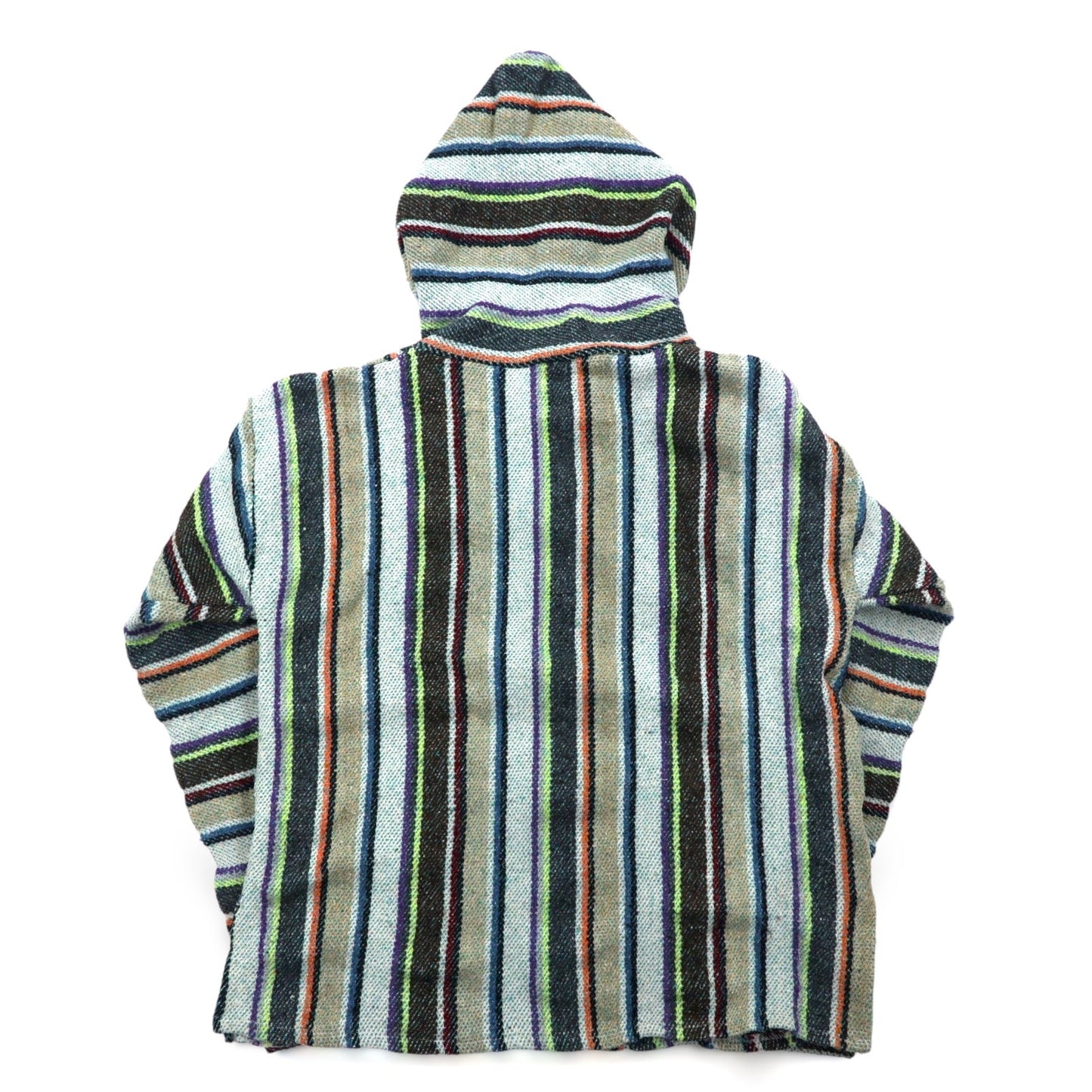 Vintage Baja Hoodie メキシカン パーカー M マルチカラー ボーダー ストライプ アクリル