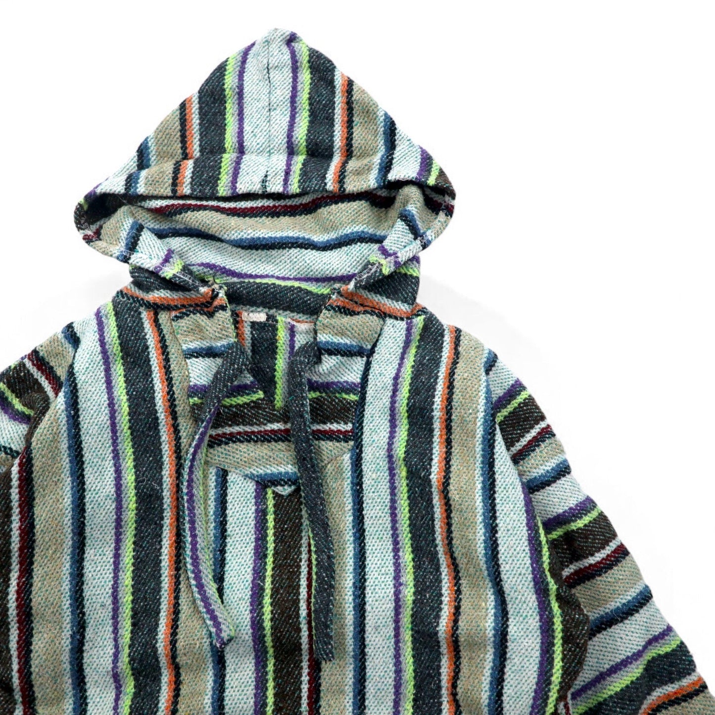 Vintage Baja Hoodie メキシカン パーカー M マルチカラー ボーダー ストライプ アクリル